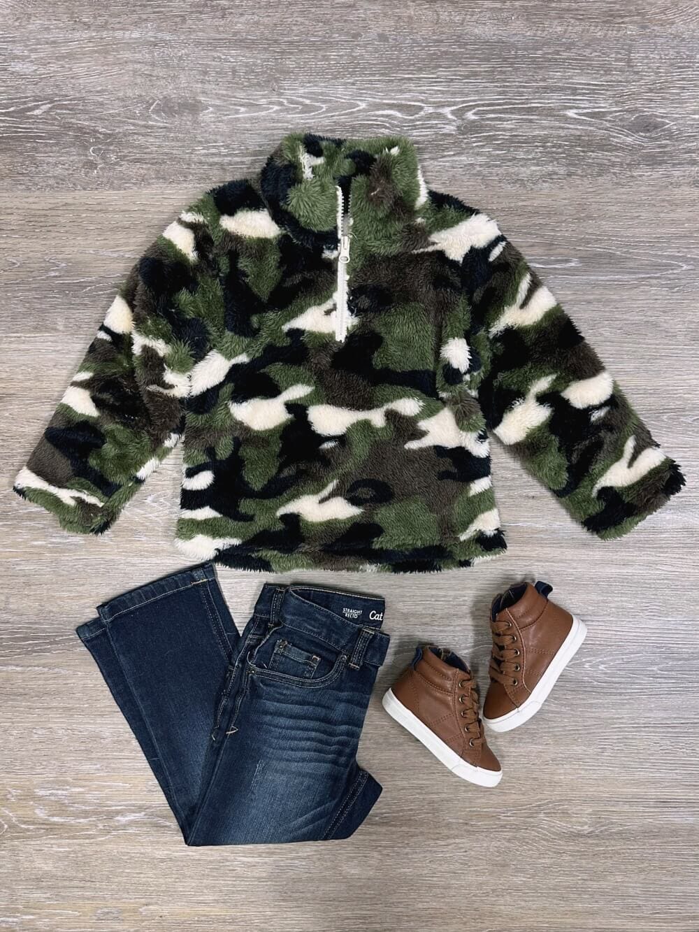 Green Camo Minky Plush Fleece Quarter Zip Top、mySite、camillekostekn