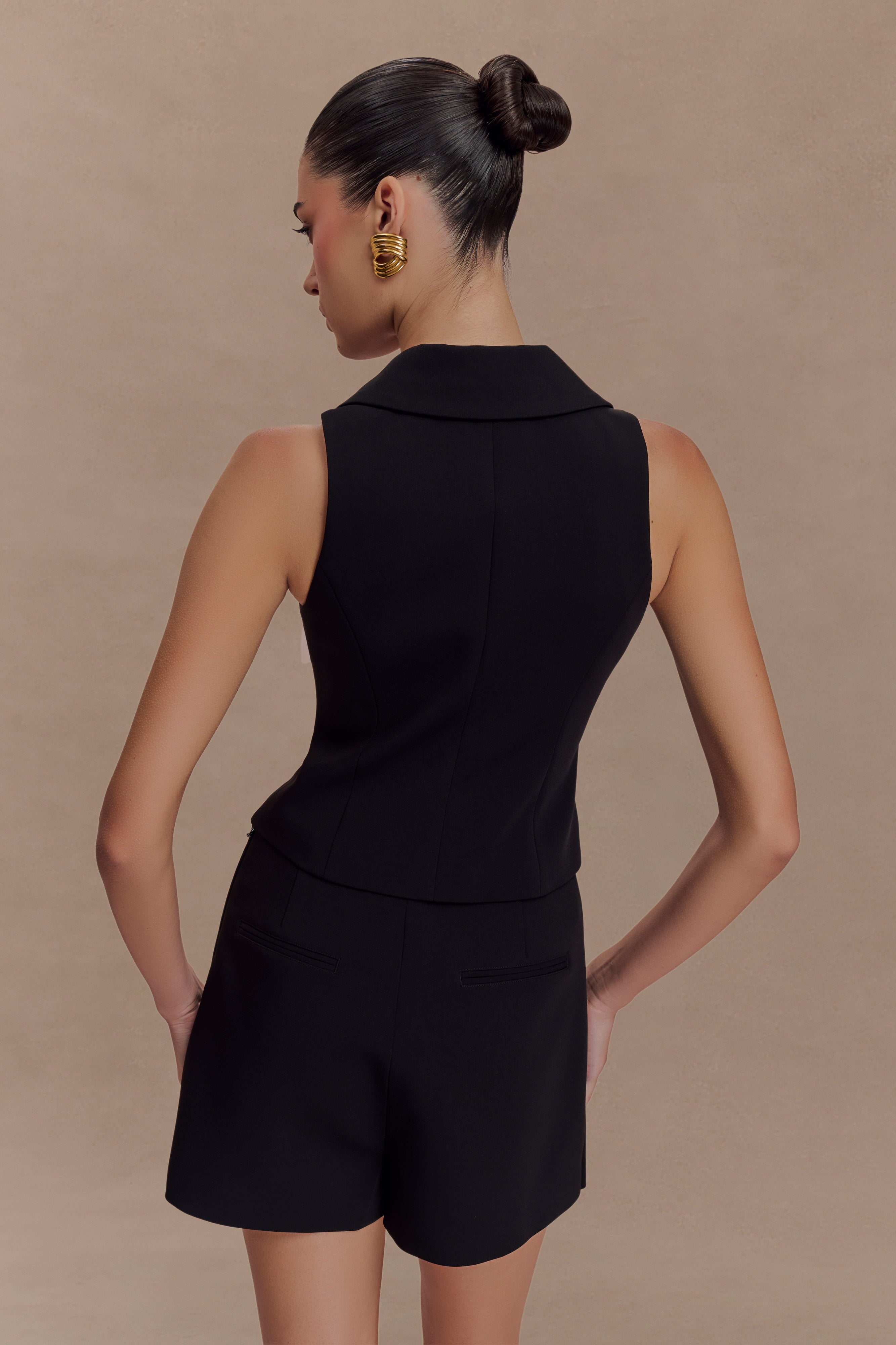 Alix Mixed Button Vest - Black、mySite、solidvoid