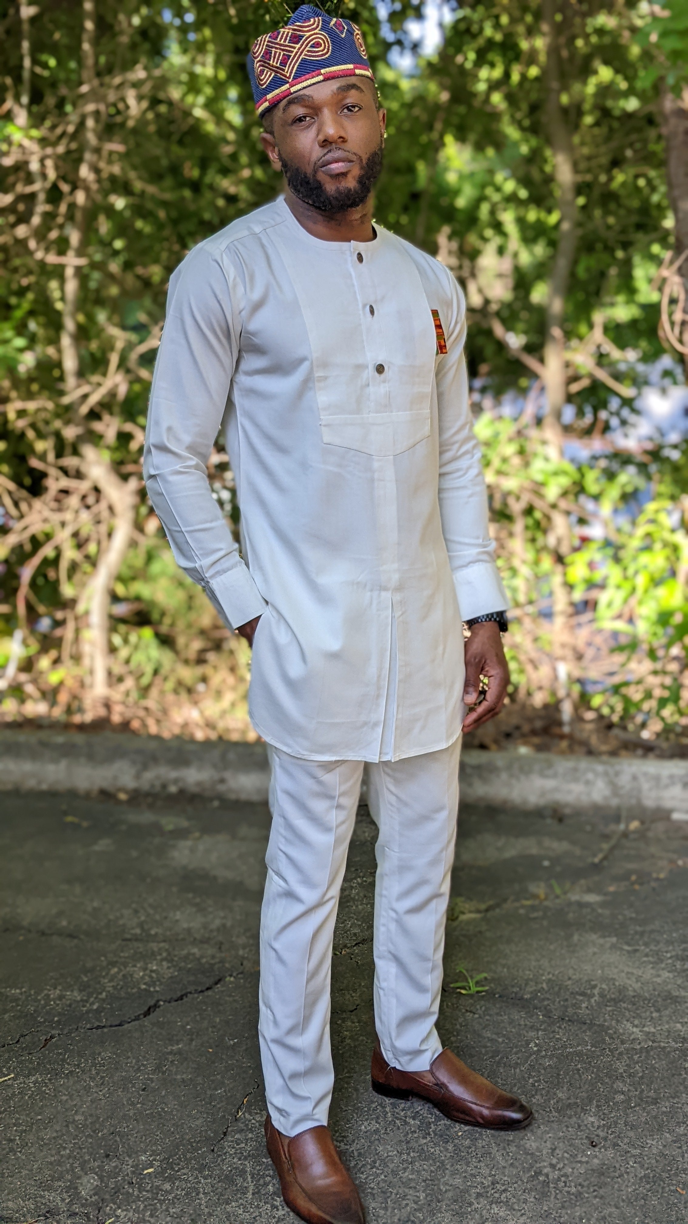 Dupsie's Atide Ivory African Senator Dashiki Top and Pants Kaftan Suit DPXASS42、mySite、solidvoid