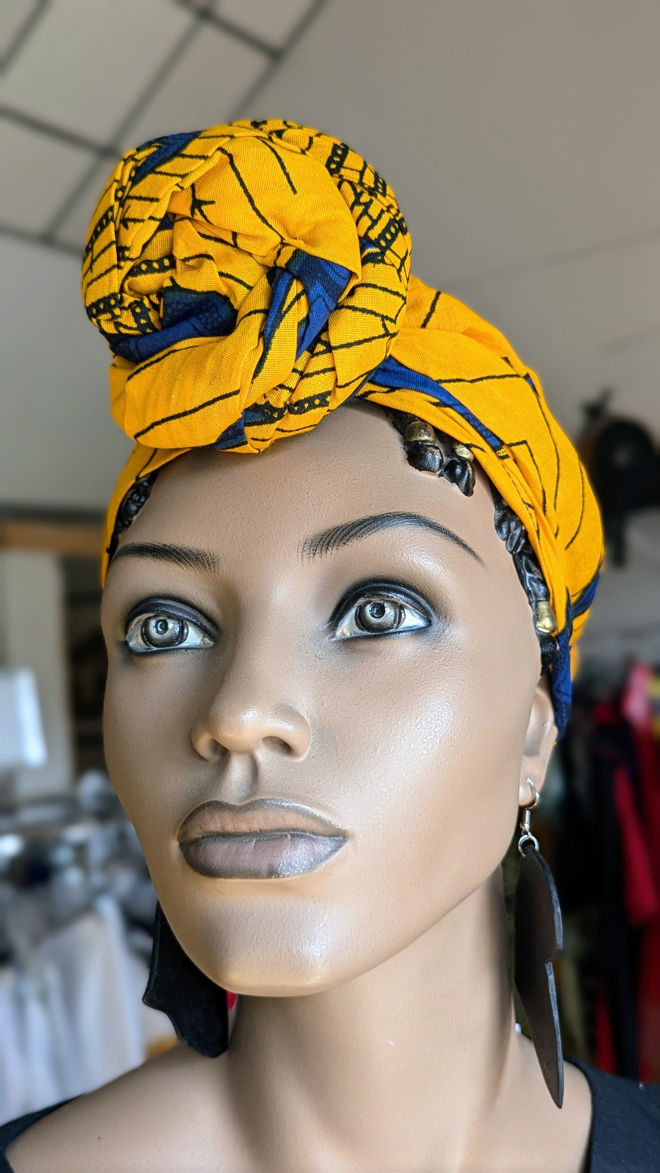 Adanna Orange and Blue Bulb Peacock African Print Pre-Tied Head Wrap DP3816PT12、mySite、solidvoid
