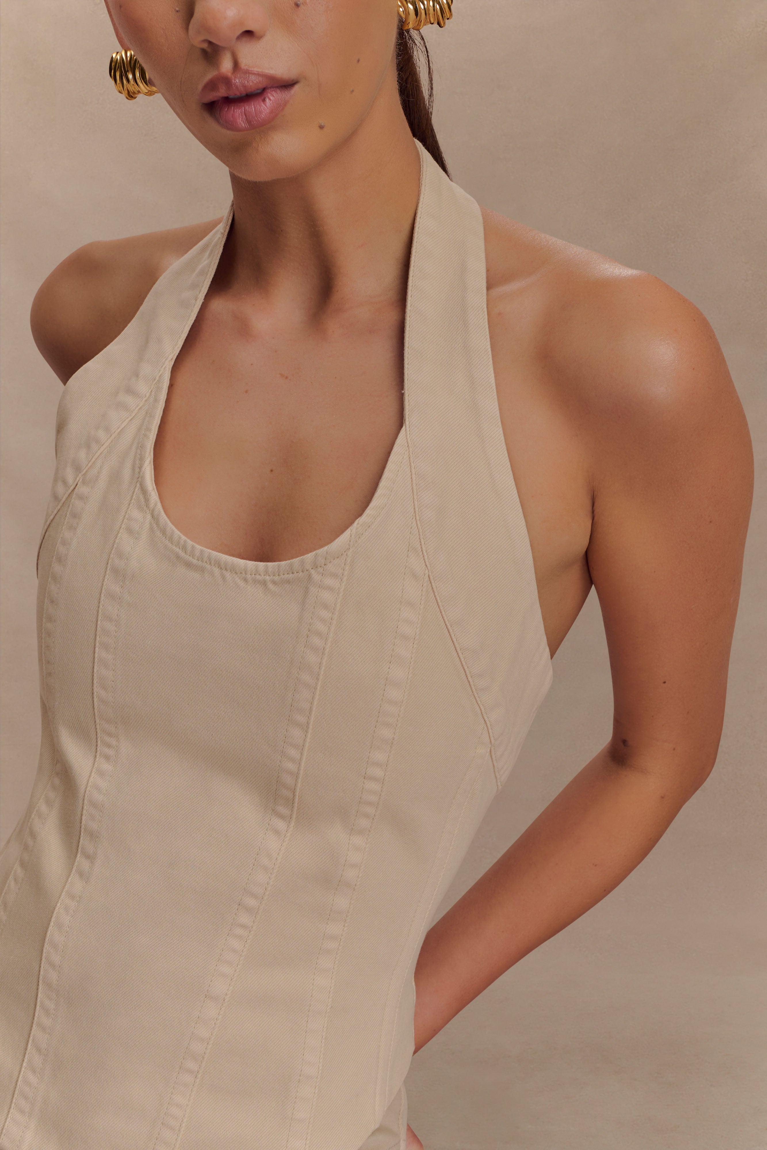 Meadow Denim Corset Halter Top - Stone Wash、mySite、solidvoid