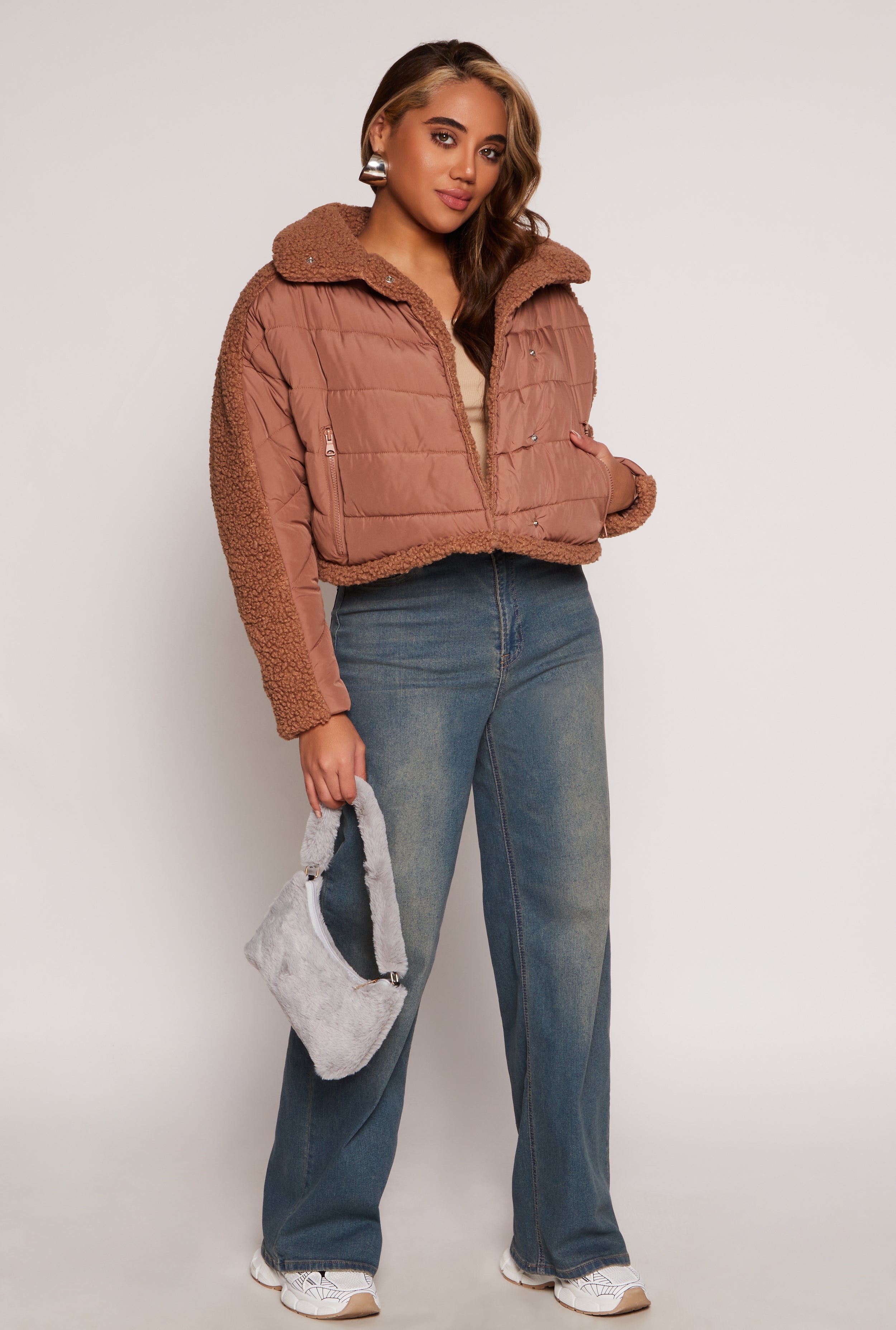 Sherpa Snap Button Front Puffer Jacket、mySite、camillekostekn