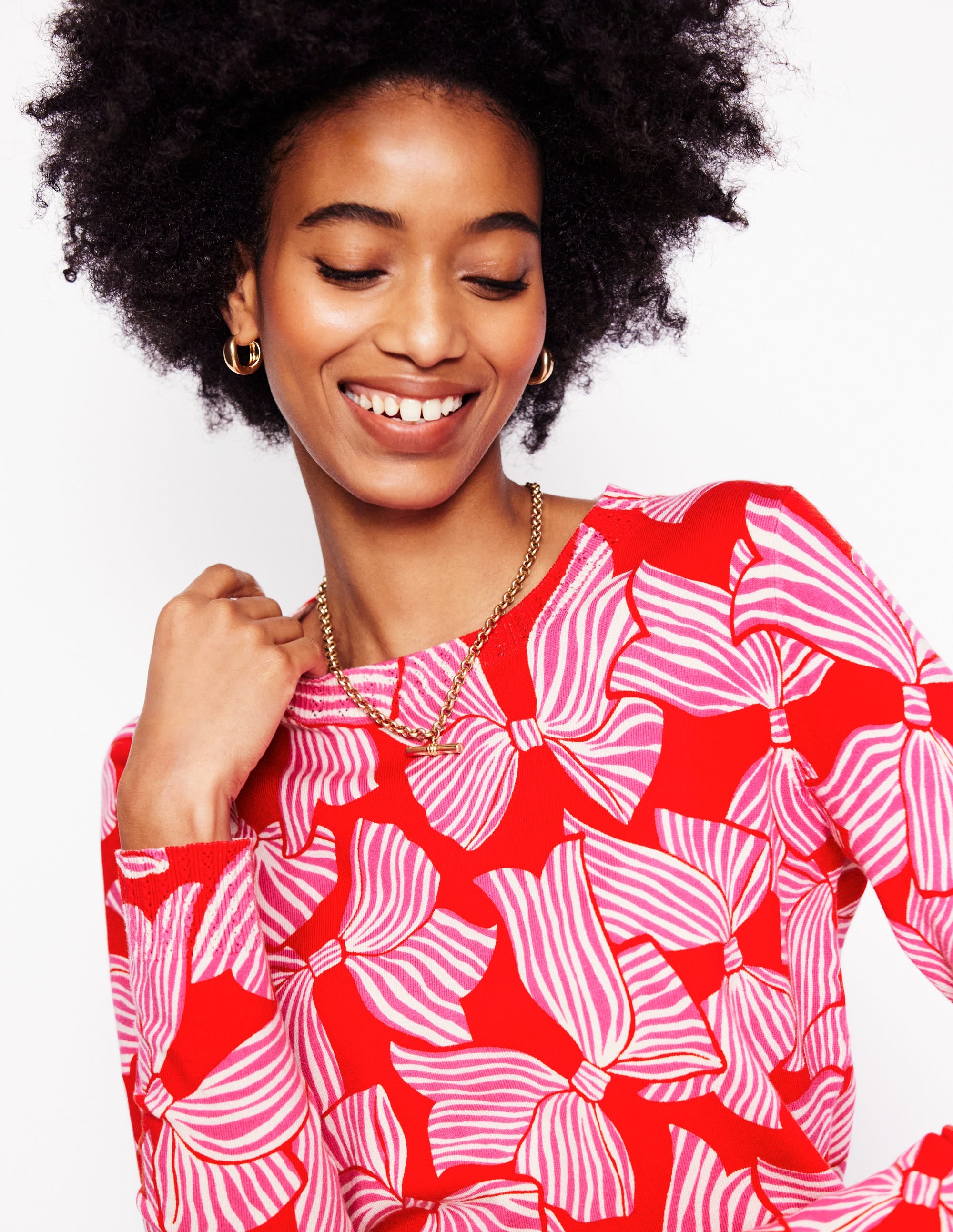  Emilia Cotton Crew Jumper-Poppy Red, Bow Scatter、mySite、ashleygrahame