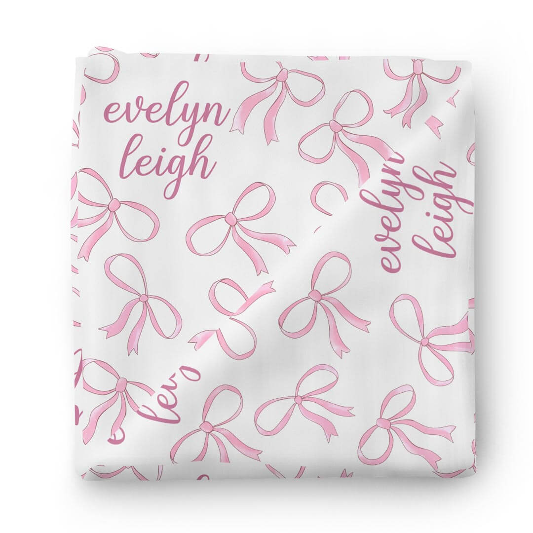  Blushing Bows Personalized Swaddle Blanket、mySite、layawaytickets
