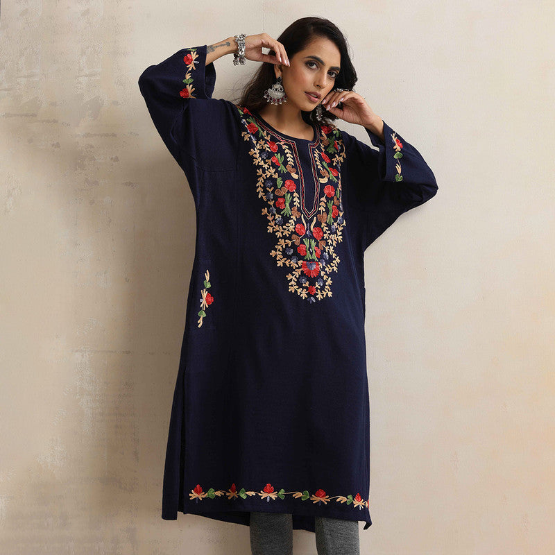 Woolen Kurta For Women | Kashmiri Embroidered | Blue、mySite、camillekostekn
