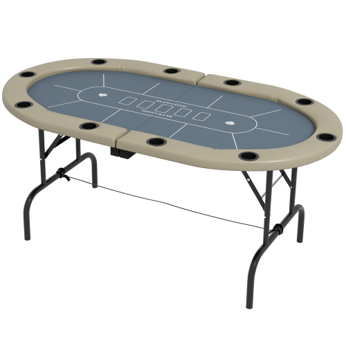Soozier Poker Table Foldable, 70" Oval Blackjack Casino Texas Holdem Poker Game Table for 10 Players with Cup Holders, Blue and Brown、、casual