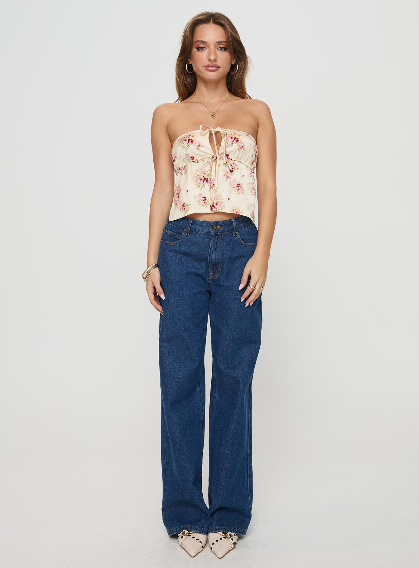 Eithanale Strapless Top Cream / Floral、mySite、solidvoid