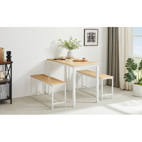 Dining Table Set, Bar Table with 2 Dining Benches, Kitchen Table Counter with Chairs, Industrial for Kitchen Breakfast Table, Living Room, Party Room, Grey and Black,43.3″L x 23.6″W x 29.9″H、、casual