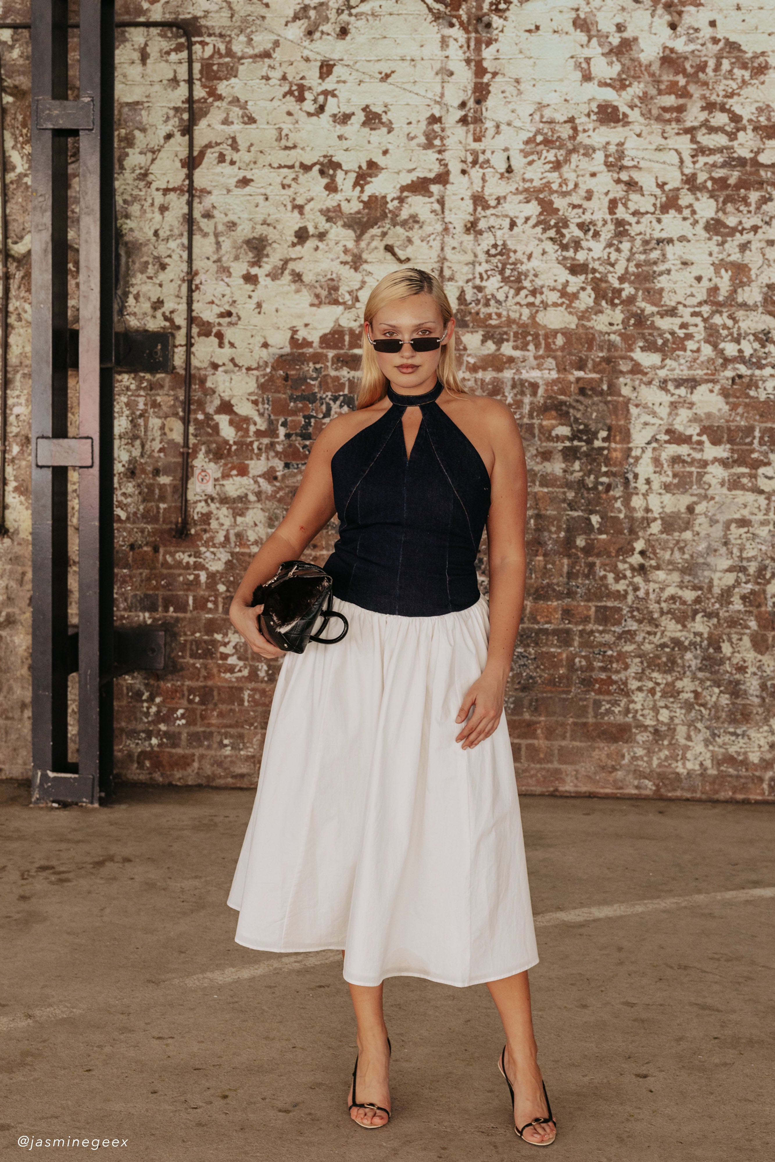 Ashwin Denim Cotton Midi Dress - Indigo Blue、mySite、solidvoid