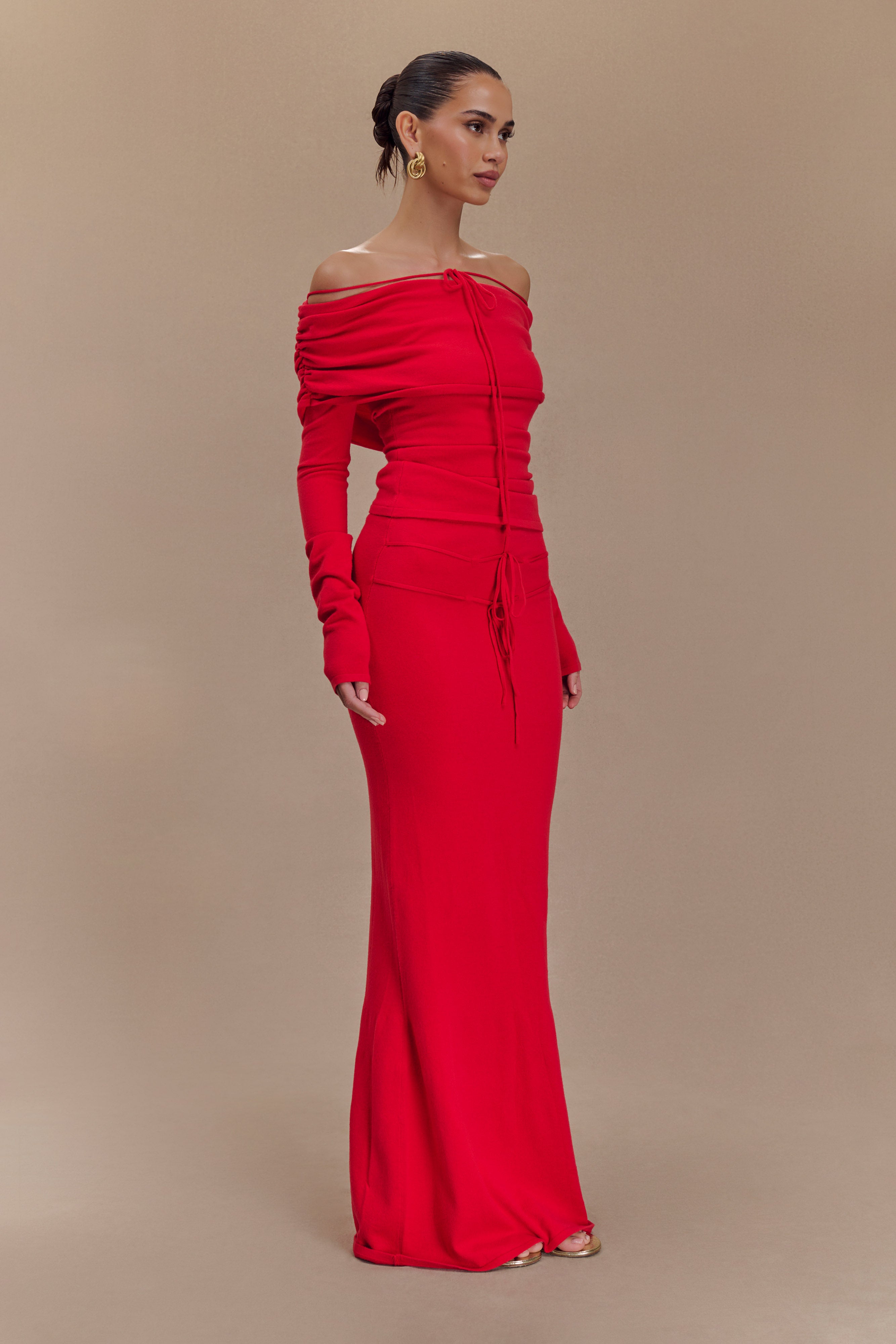 Polly Knit Maxi Skirt - Red、mySite、solidvoid