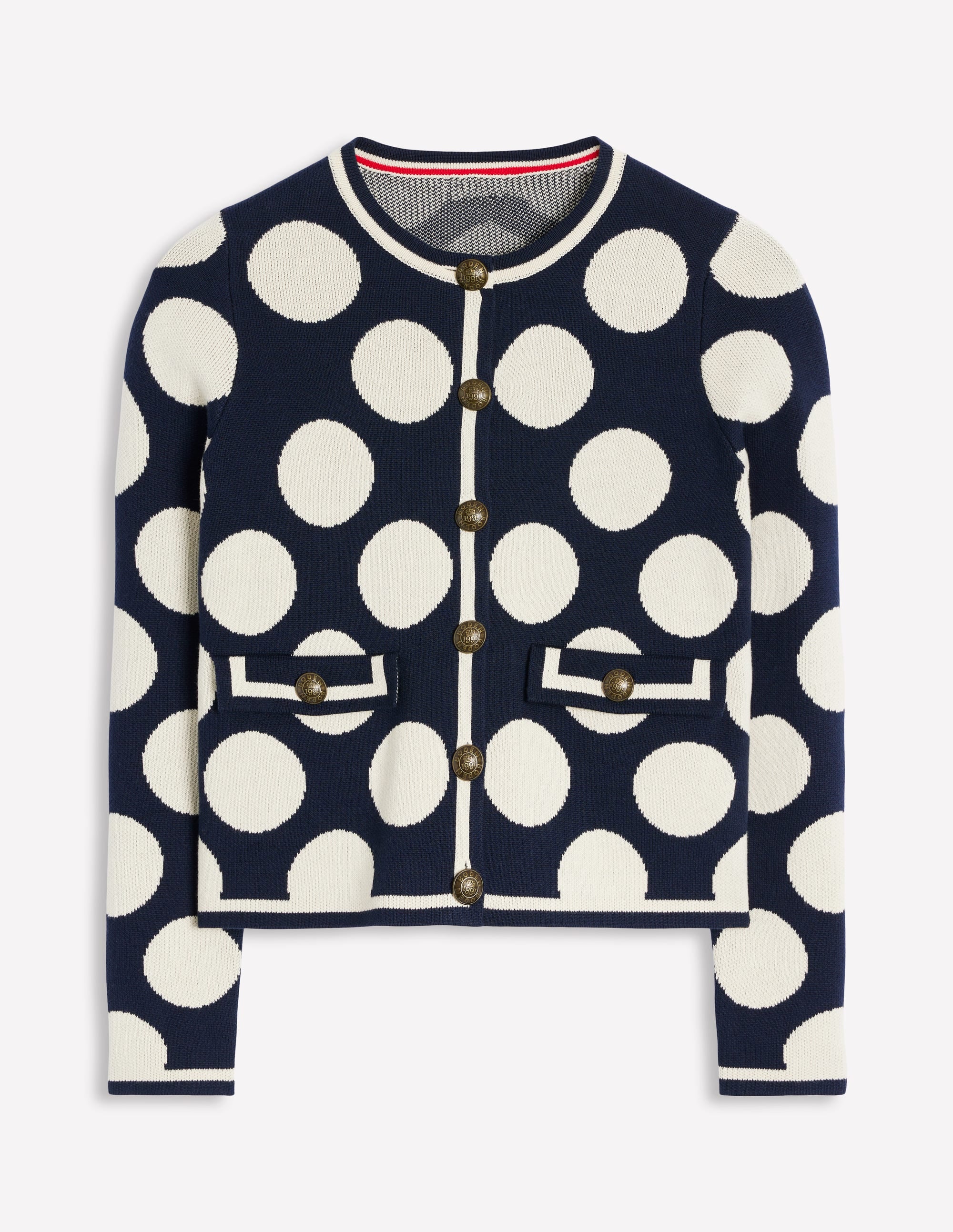  Holly Knitted Jacket-French Navy, Large Ivory Spot、mySite、ashleygrahame