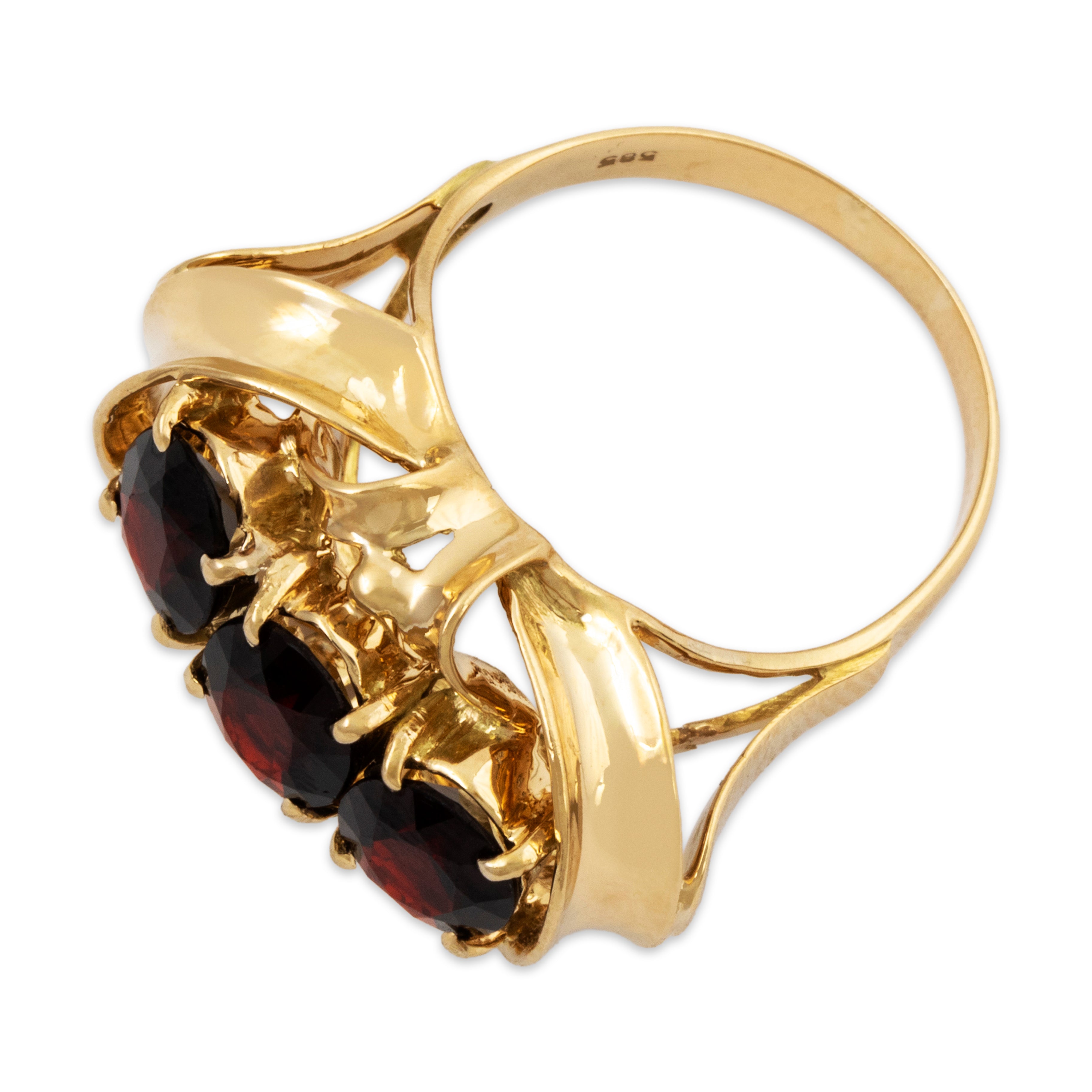Vintage Large 14k Yellow Gold 2.2cttw Garnet Dramatic Trio Ring 7.25、mySite、hinf8tx79