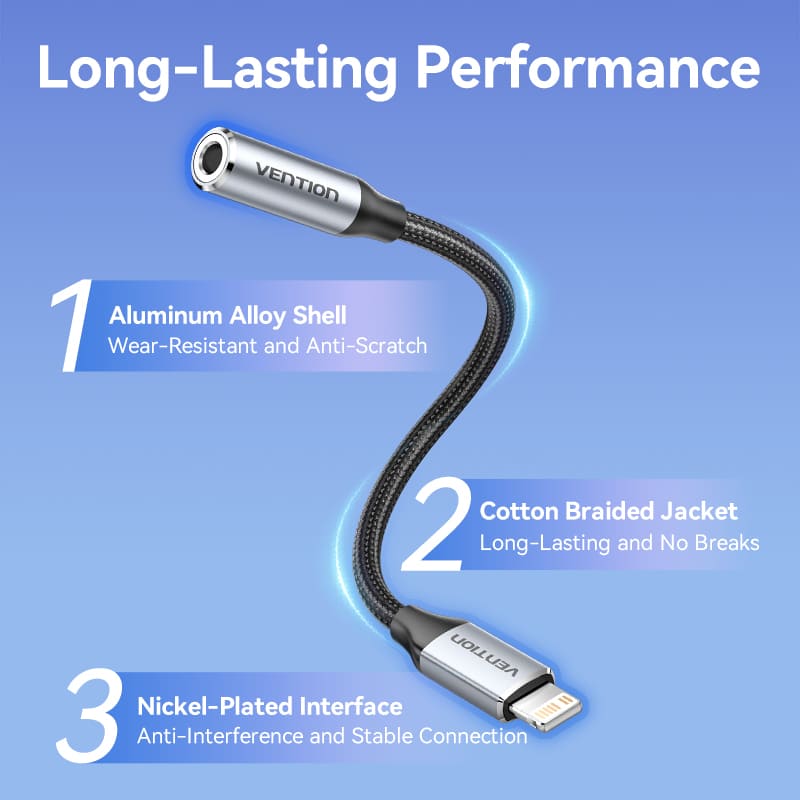 Vention Cotton Braided Lightning Male to 3.5MM Earphone Jack Adapter Aluminum Alloy Type、mySite、fannypackpong