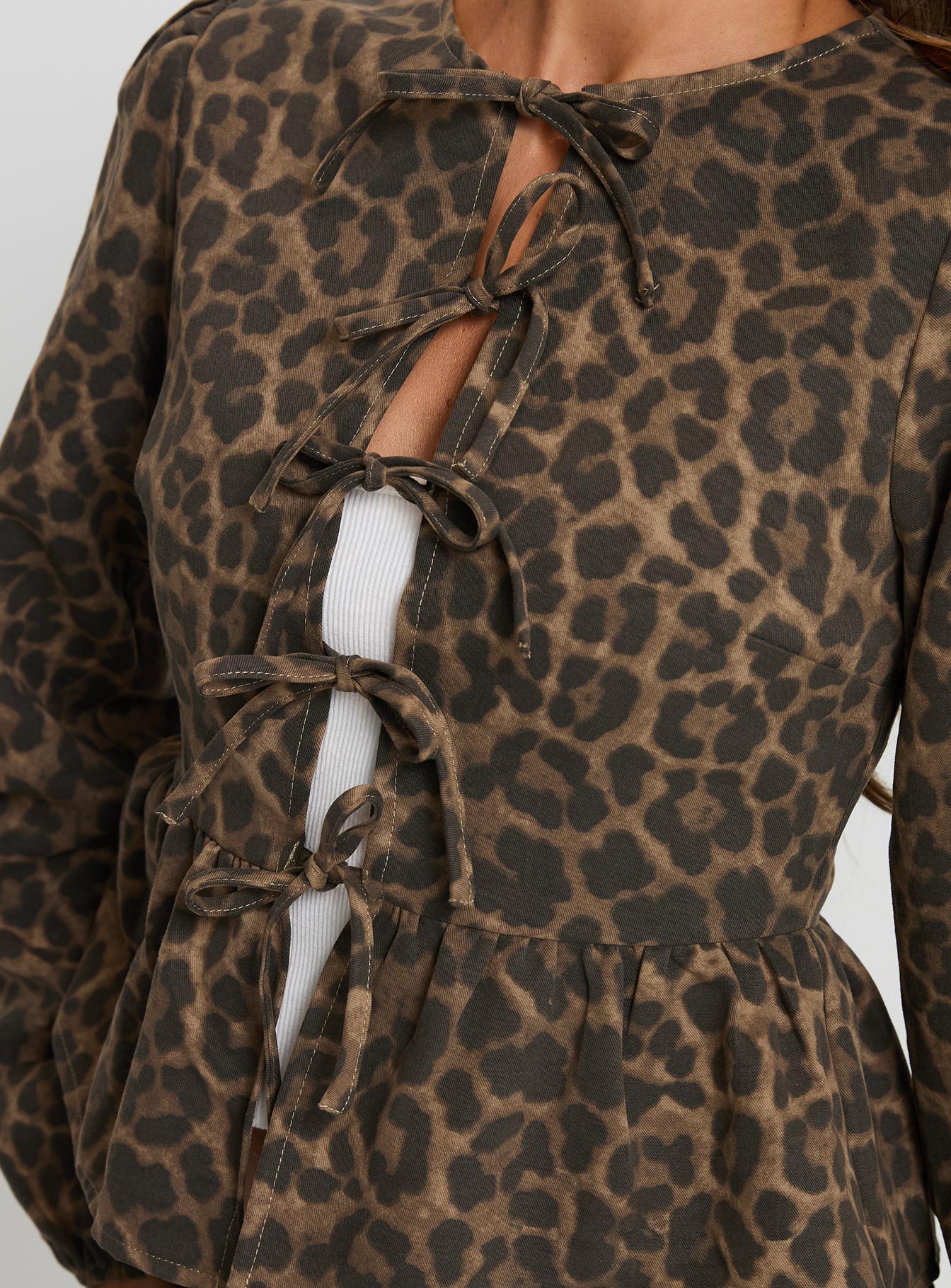Recognize Tie Detail Long Sleeve Top Leopard、mySite、solidvoid