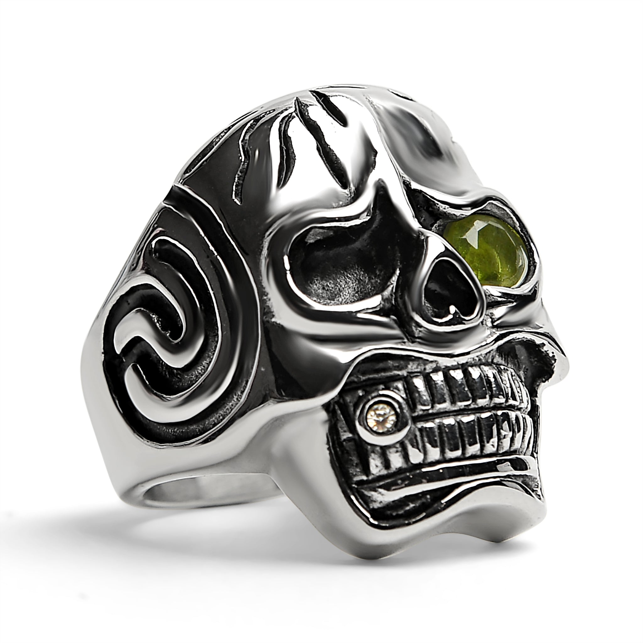 Detailed skull with Green CZ Eye Stone Stainless Steel Ring / SCR4092、mySite、dreamappss