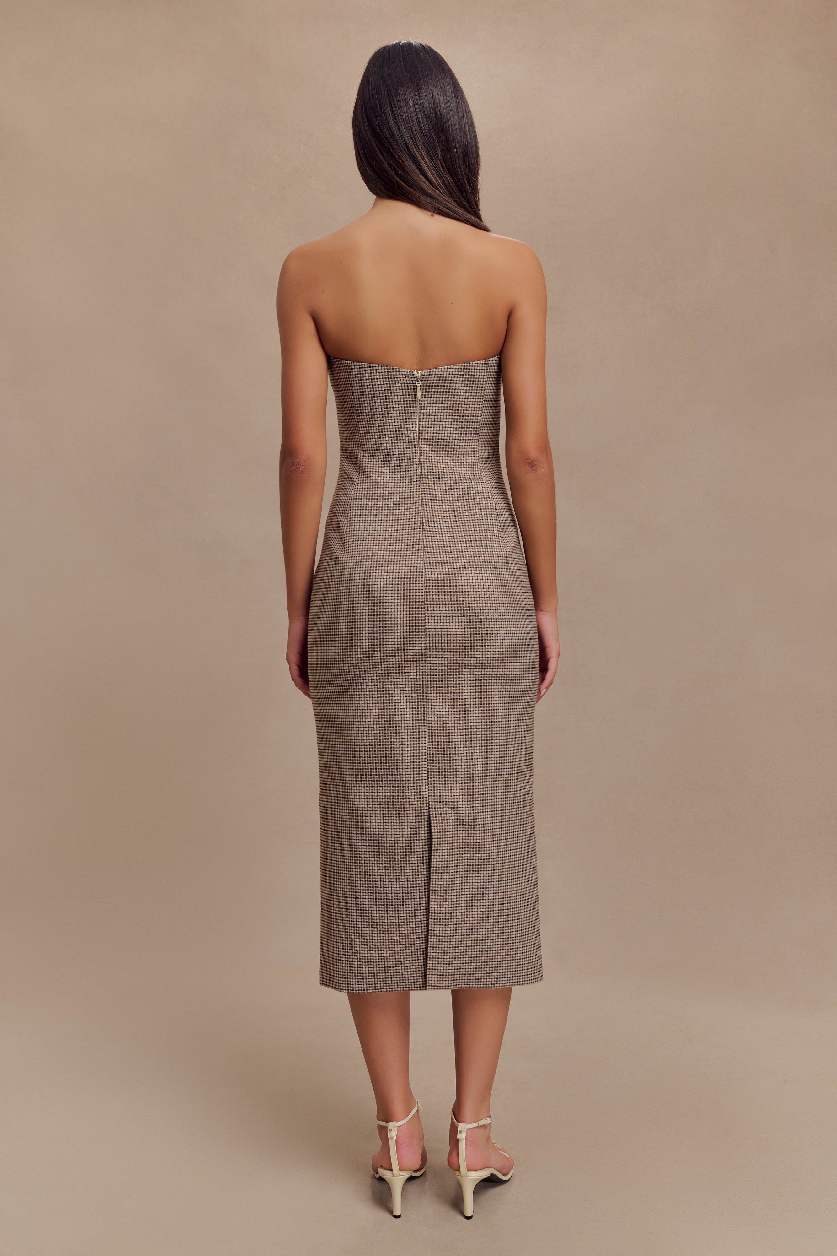 Christie Strapless Midi Dress - Tan Check、mySite、solidvoid