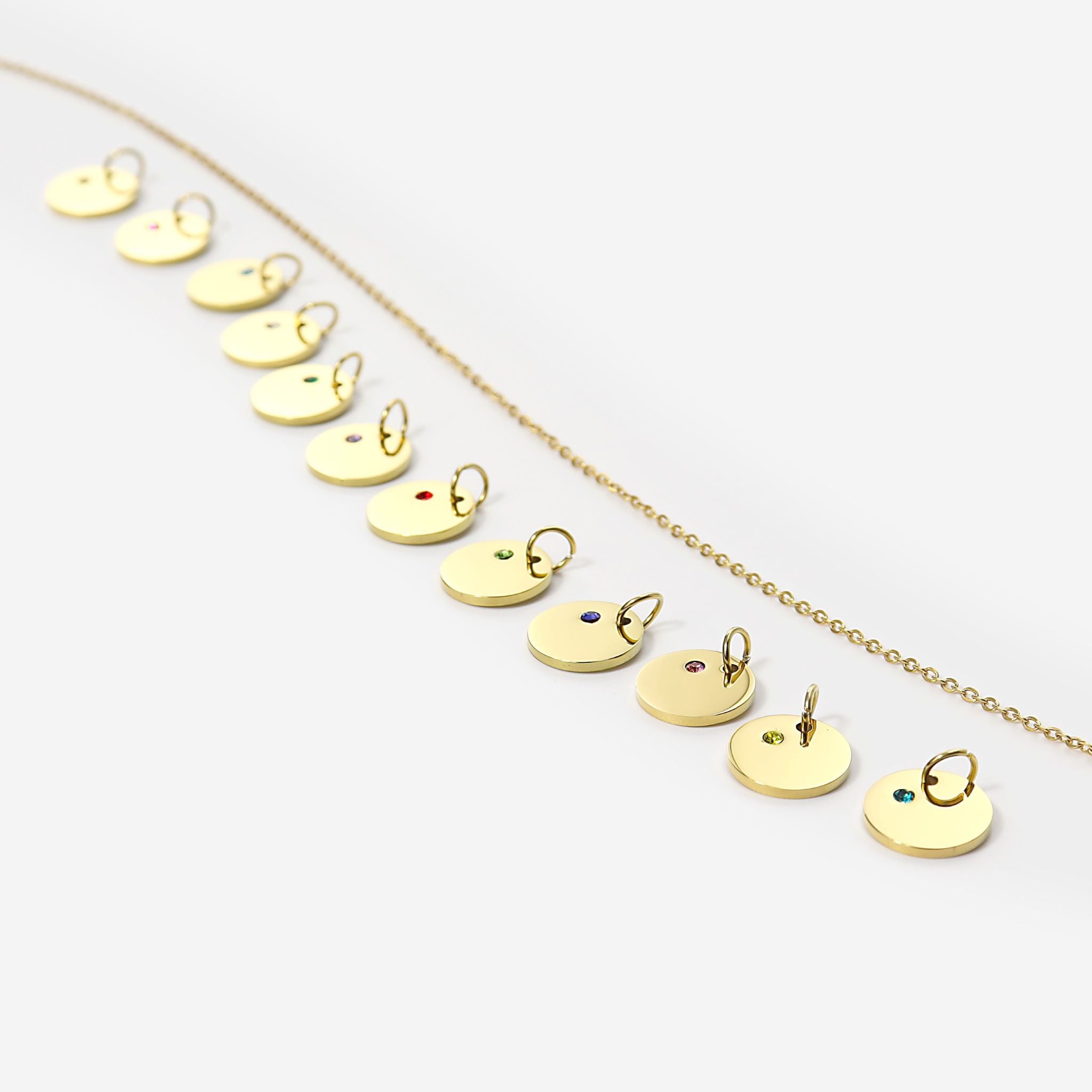 18K Gold PVD Stainless Steel CZ Birthstone Blank Circle Charm / SBB0320、mySite、dreamappss
