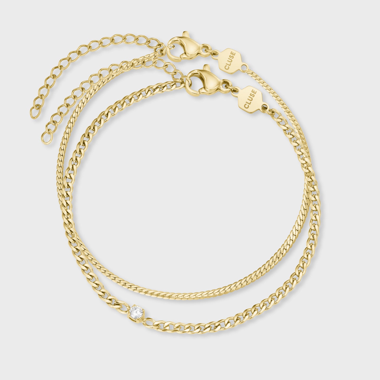  Élevé Zirconia & Flat Snake Chain Bracelet Set, Gold Colour