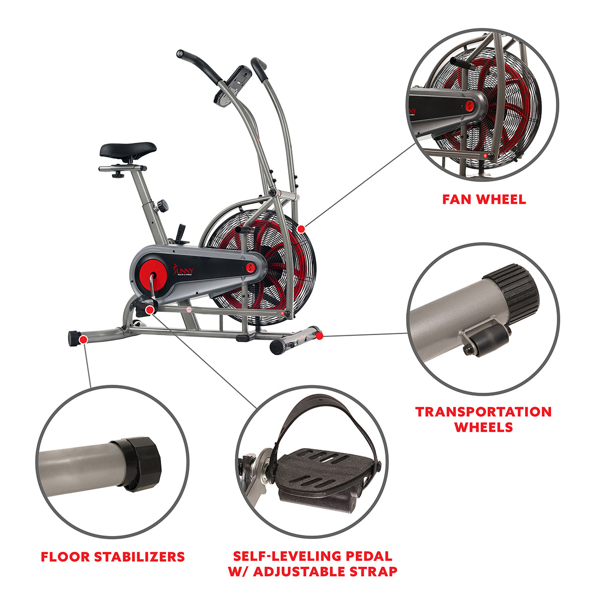  Motion Air Bike, Fan Exercise Bike with Unlimited Air Resistance and Device Holder、mySite、ghnorth