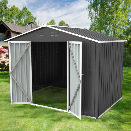 Metal garden sheds 8ft×6ft outdoor storage sheds Brown + Black、、eastwooduniform