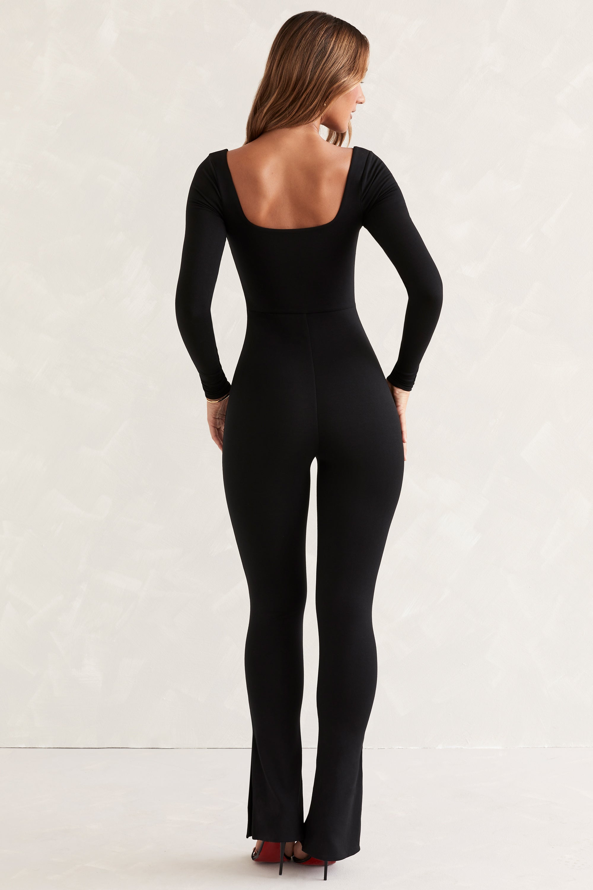 Long Sleeve Square Neck Jumpsuit in Black、mySite、solidvoid