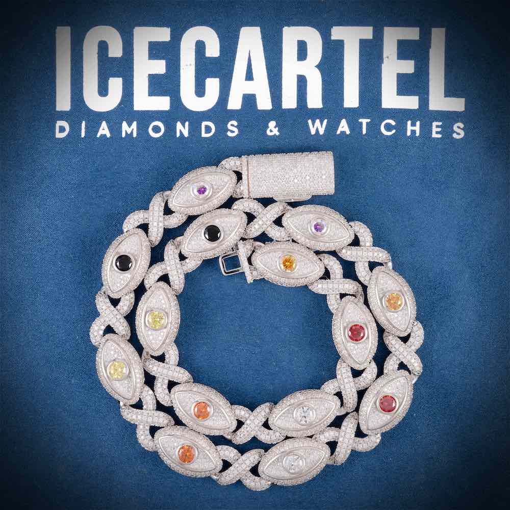 15MM Iced Out Multi Gemstone Evil Eye Eternity Chain 14K Gold、mySite、hinf8tx79