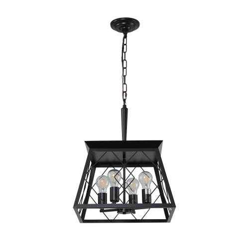(Same as W1340111203/L1009) 16" Black Industrial 4-Light Pendant Chandelier, Modern Metal Cage Design, Adjustable Hanging Light for Dining Room, Kitchen, Living Room (No Bulbs)、、eastwooduniform