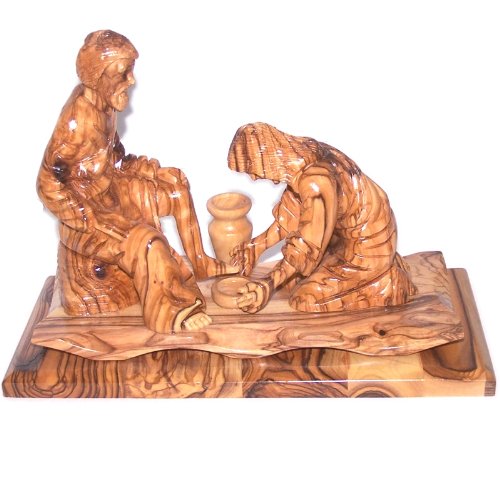  Washing of The Feet Statue Holy Thursday Washing - Olive Wood (23 cm or 9.1 inches)、mySite、elrpsem3k