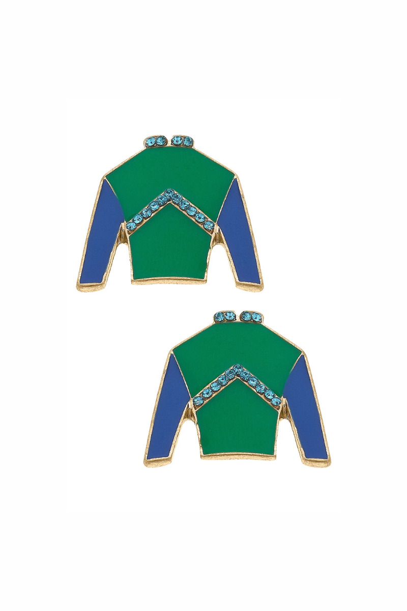 Mage Jockey Silk Enamel Stud Earrings Green & Blue - FINAL SALE、mySite、hinf8tx79