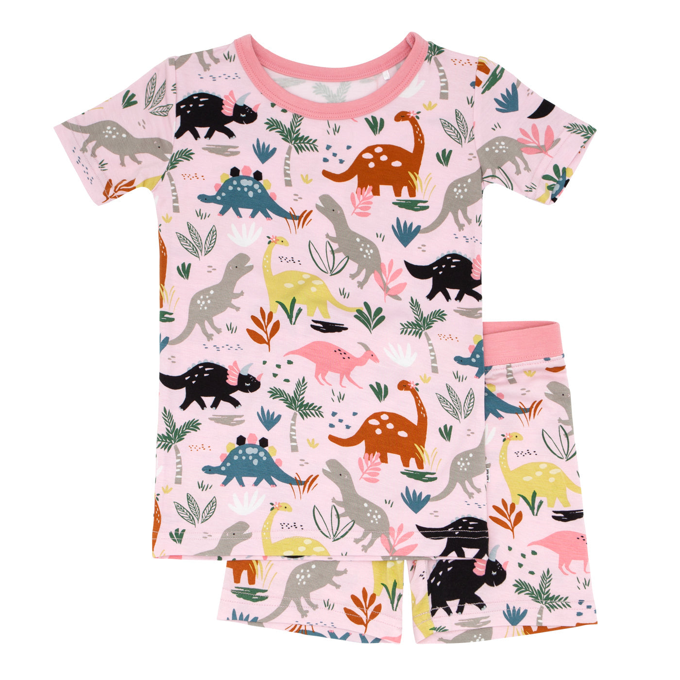Pink Jurassic Jungle Two-Piece Short Sleeve & Shorts Pajama Set、mySite、g9winljtr