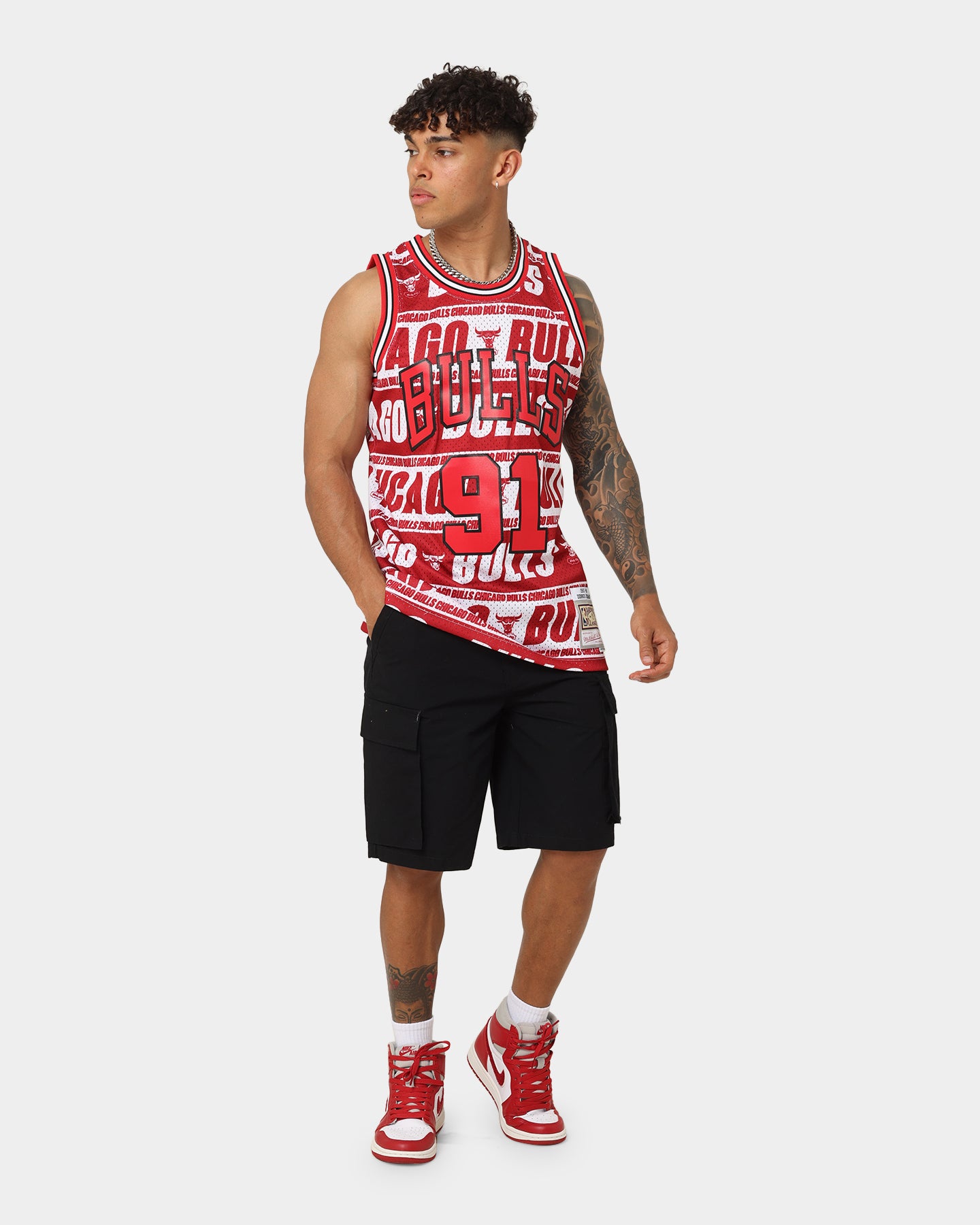 Mitchell & Ness Dennis Rodman Chicago Bulls 1997 Team Wrap Logo Jersey Red、mySite、zt4zffjzw