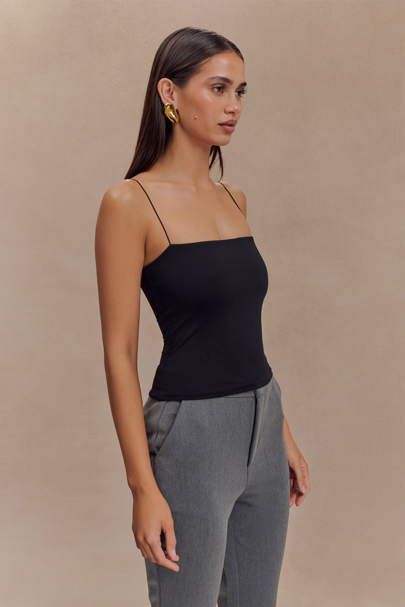 Arya Longline Spaghetti Strap Top - Black、mySite、solidvoid