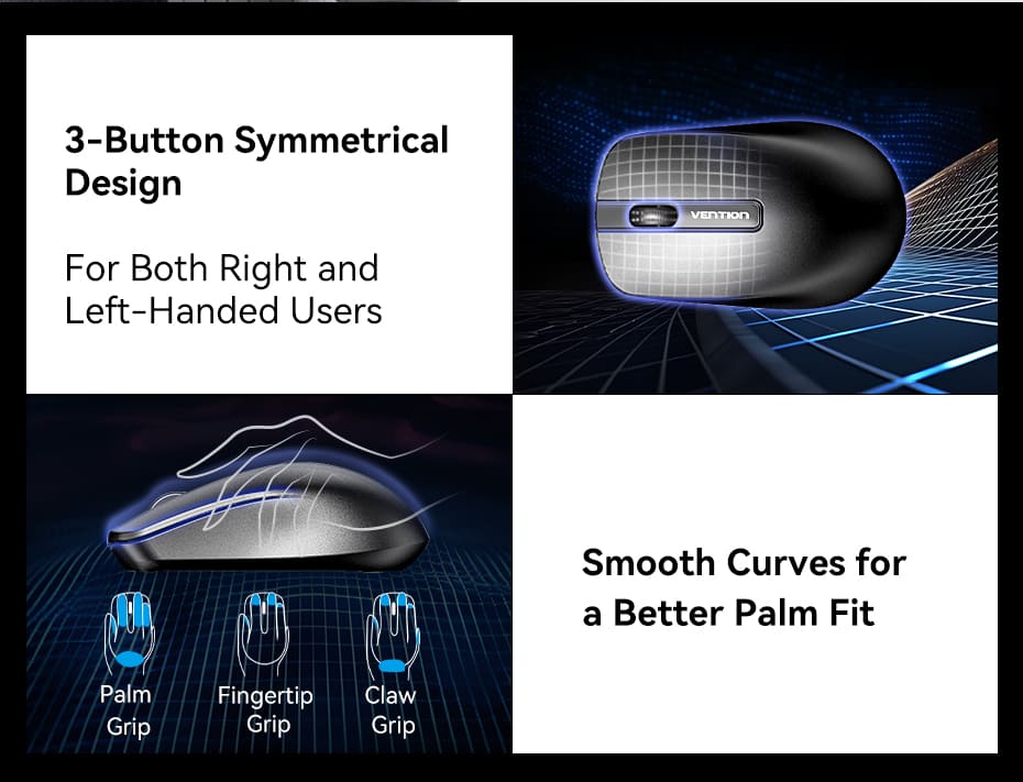 3-Button Wireless Computer Mouse with USB Receiver Black