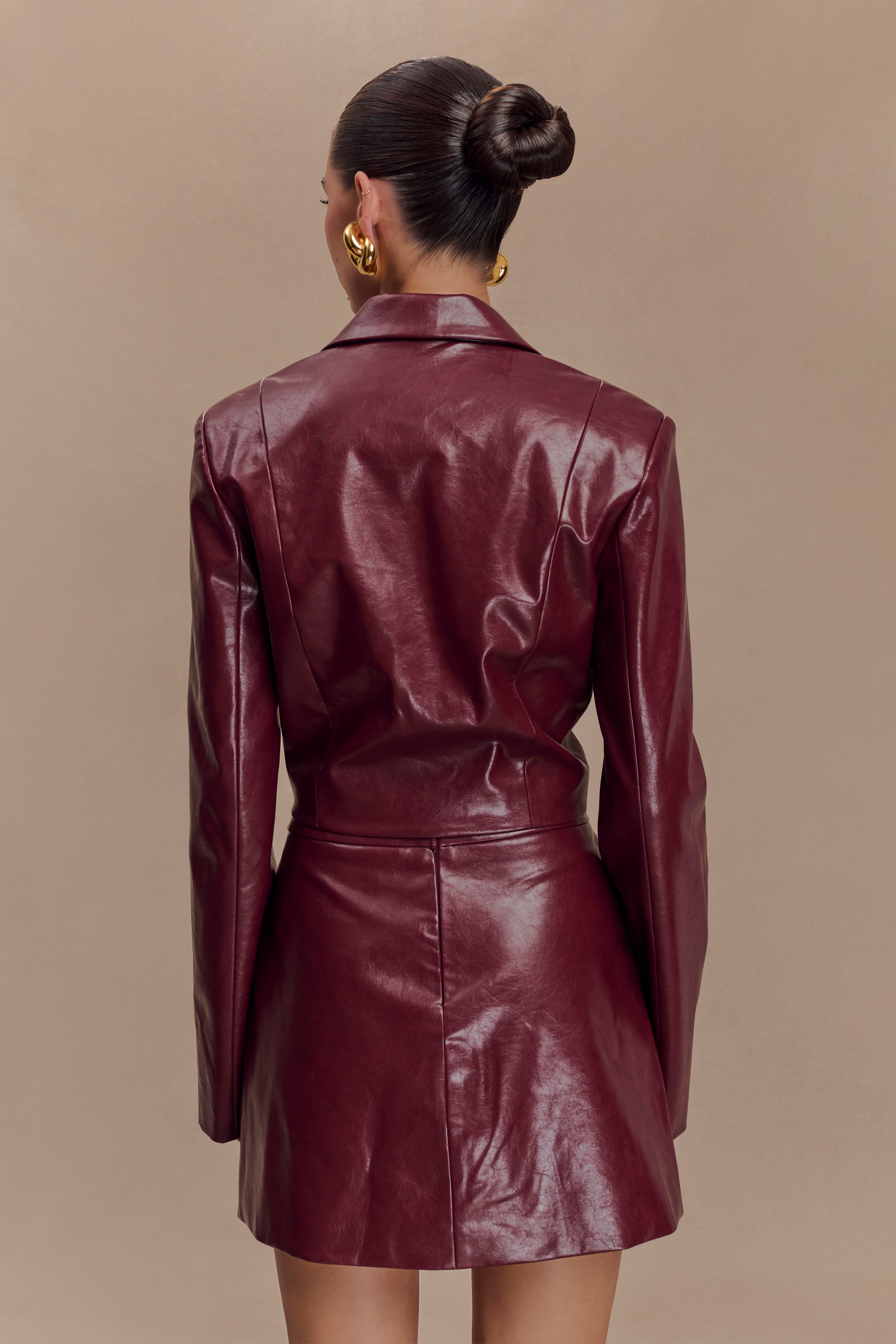 Oli Faux Leather Long Sleeve Top - Cherry Red、mySite、solidvoid