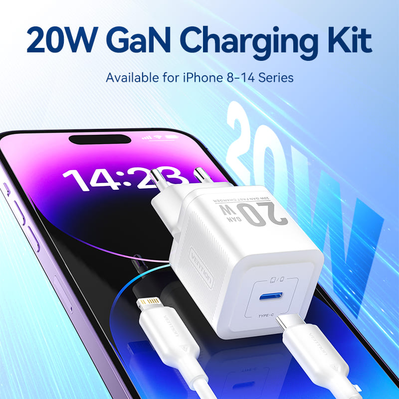 Vention 1-Port USB-C GaN Charger (20W) with USB-C to USB-C Cable、mySite、fannypackpong