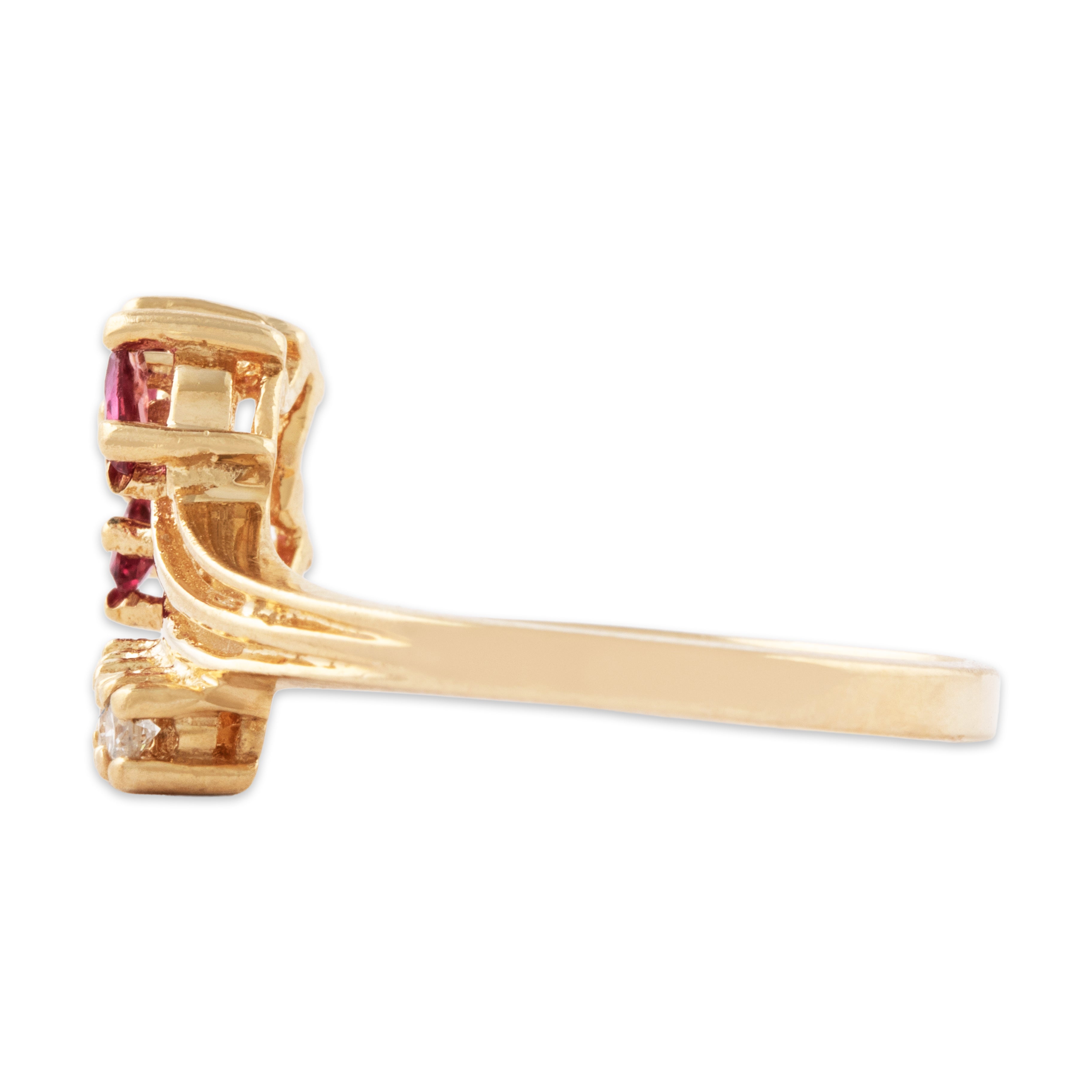 Vintage 14k Yellow Gold Ruby Diamond Flair Ring 6.50、mySite、hinf8tx79