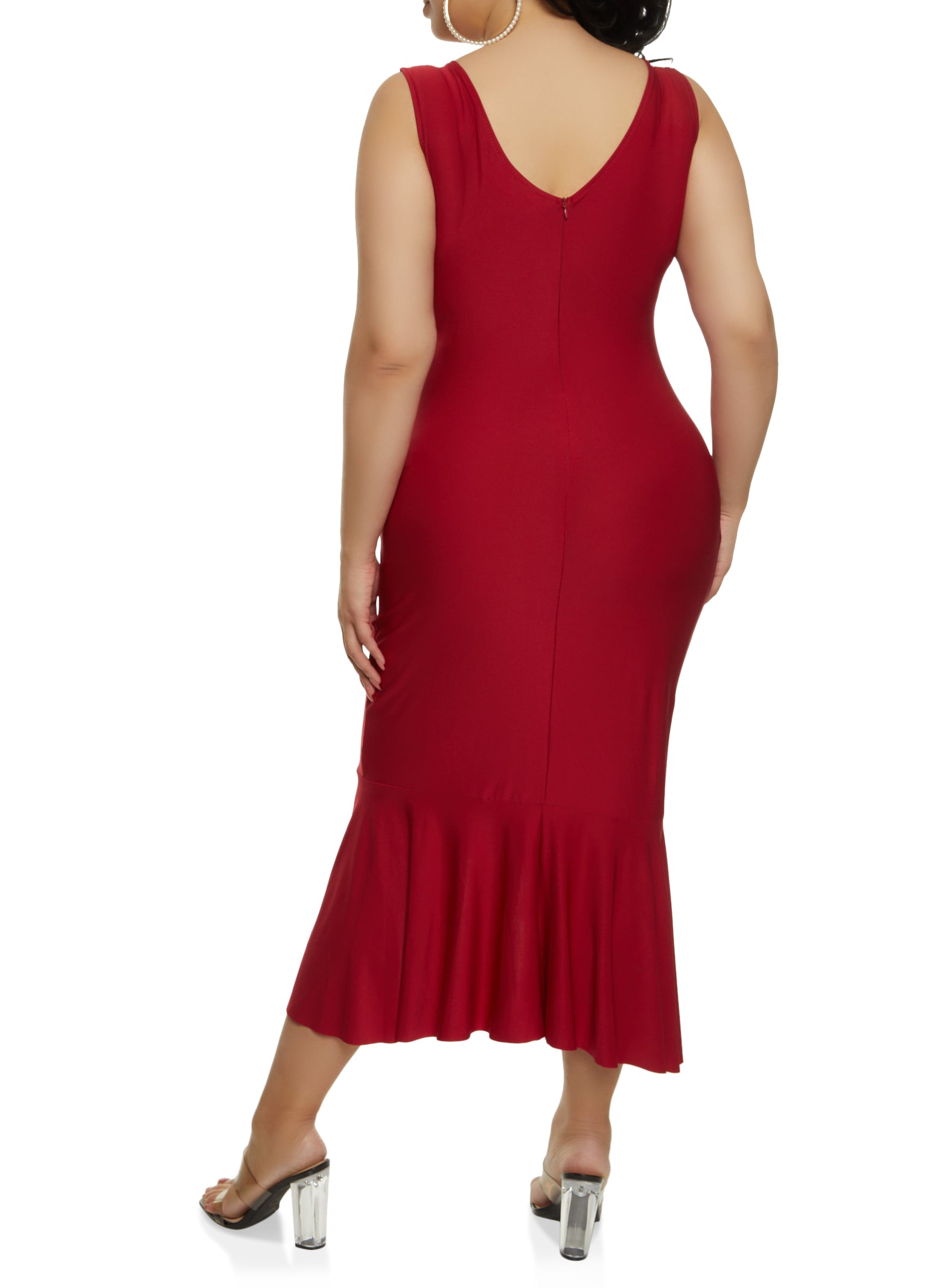 Plus Size Faux Pearl Detail Ruched Front Mermaid Hem Dress、mySite、camillekostekn