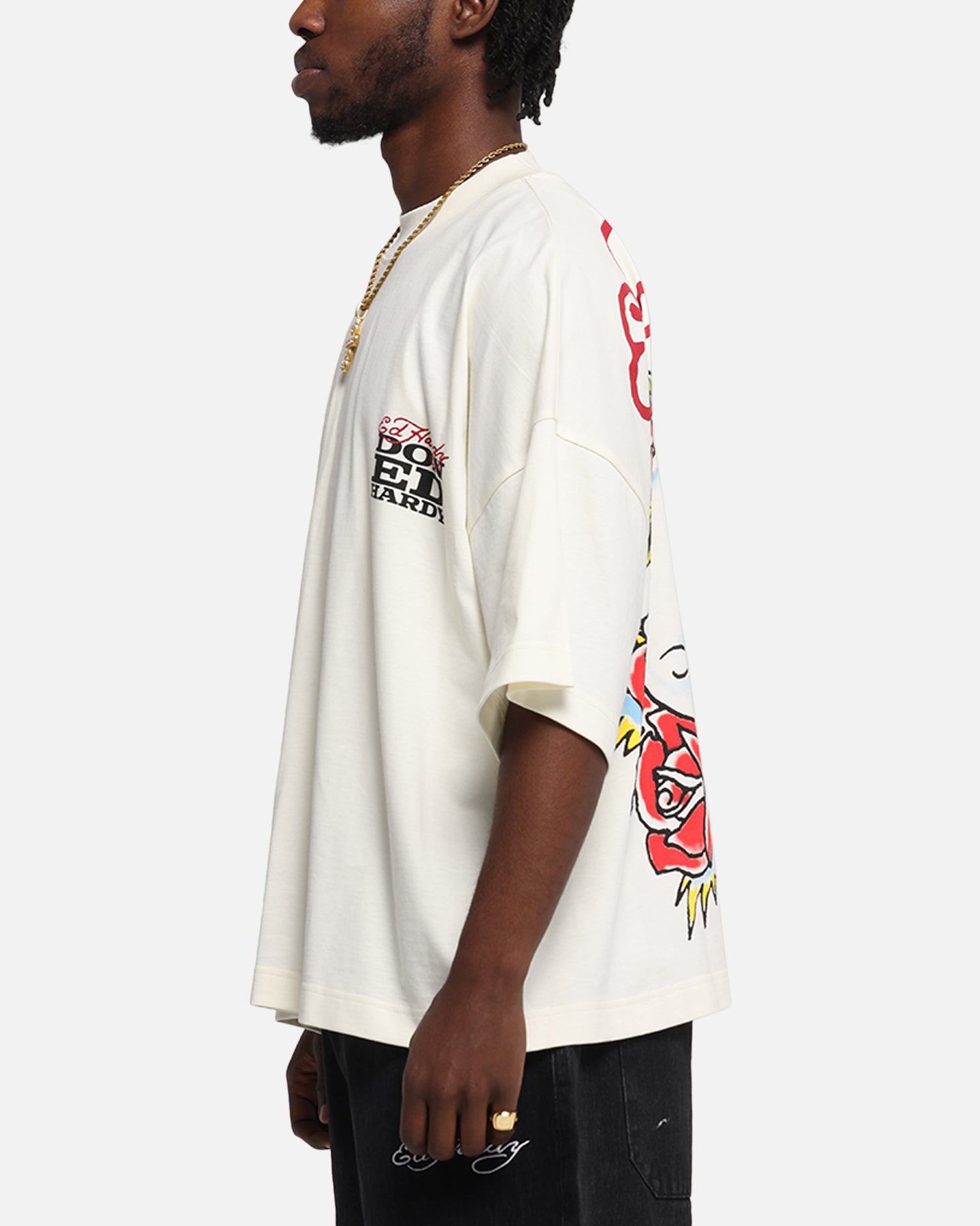 Ed Hardy Rose Skull Oversized Print T-Shirt Off White、mySite、zt4zffjzw