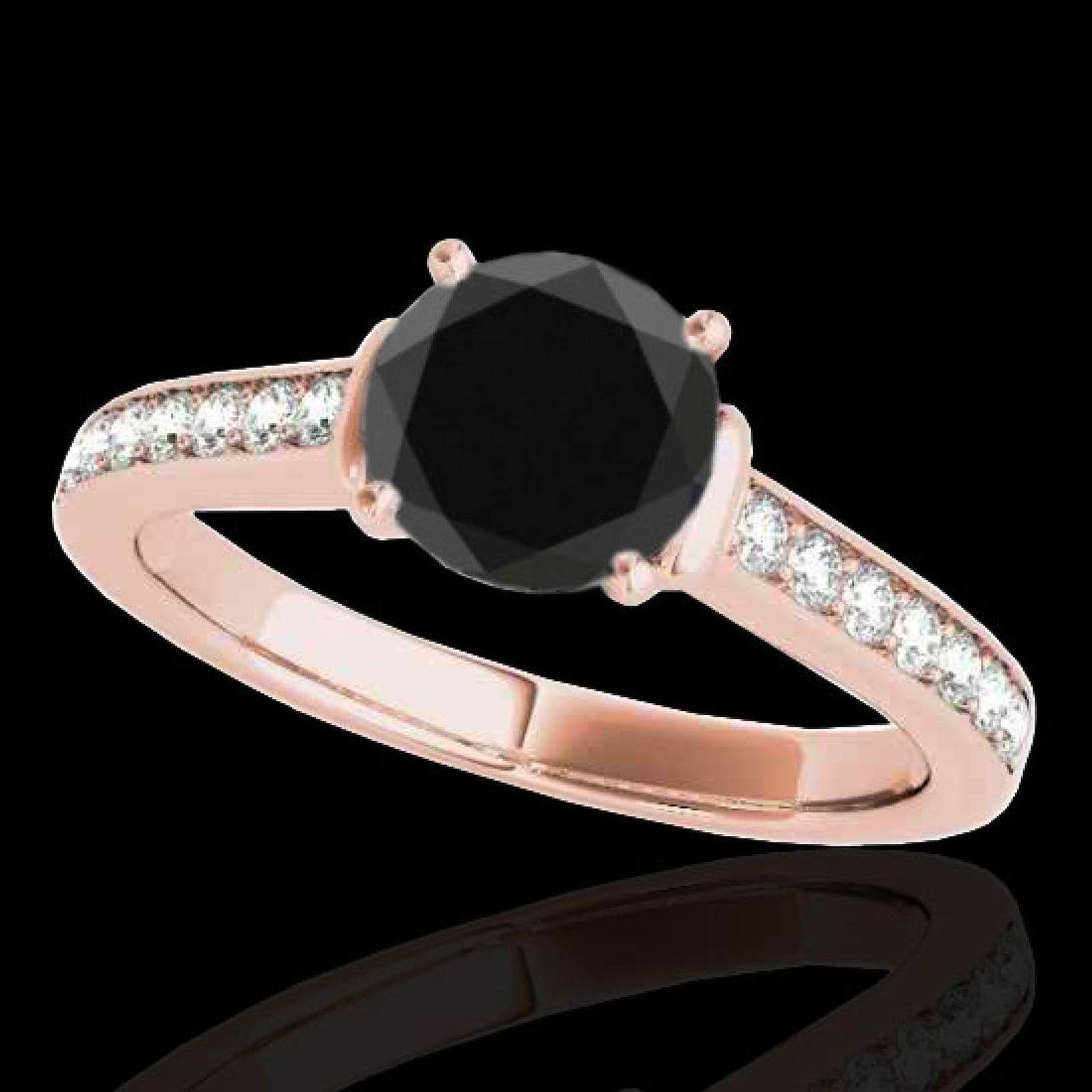 Black Diamond Solitaire Engagement Ring with Diamond Shanks, 1.5ctw in 10K Rose Gold-Gorgeous!、mySite、g9winljtr