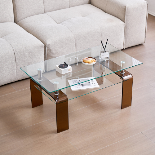 Tempered Black Glass Coffee Table, 2-Layers Tea Table、、casual