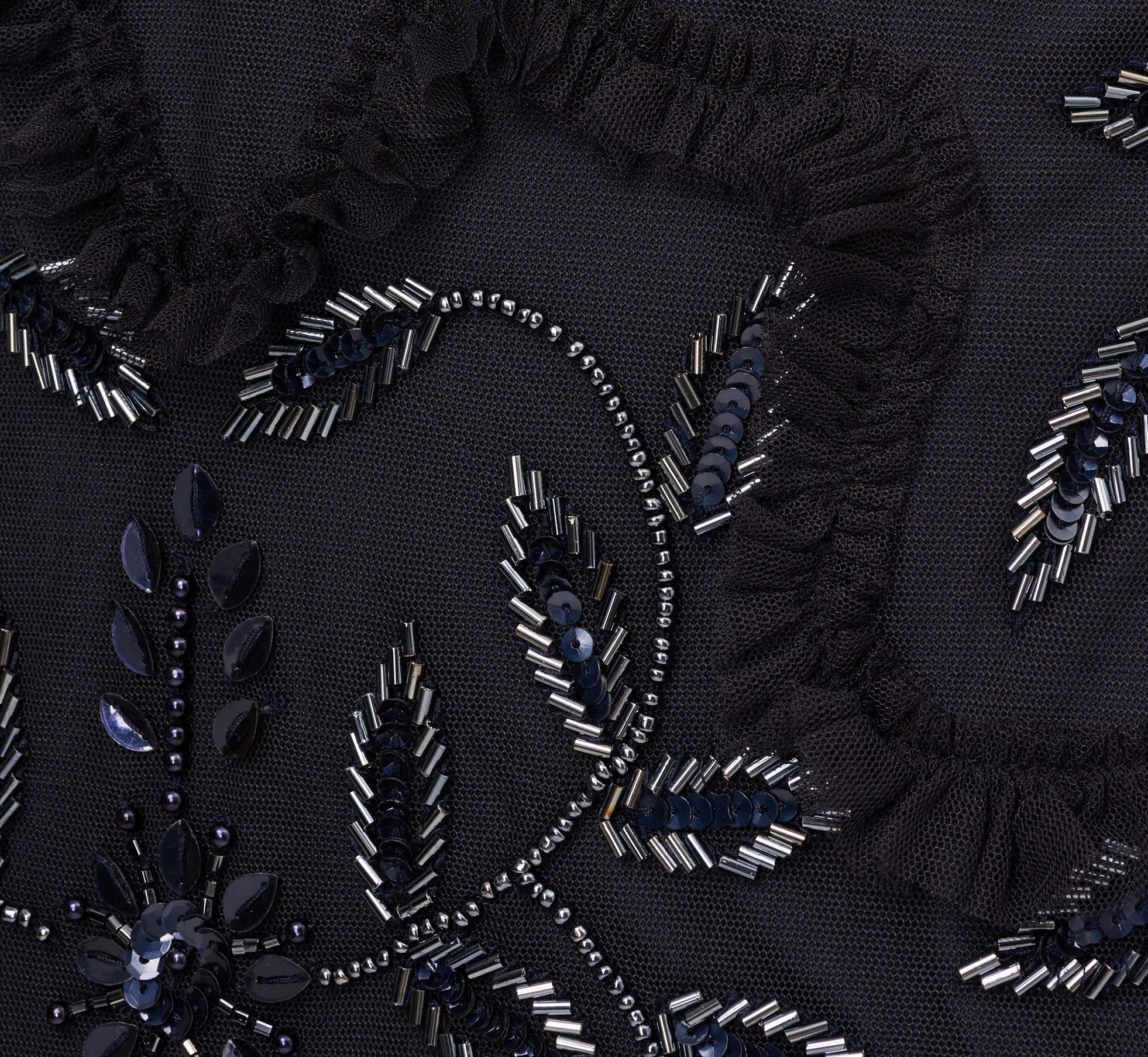 Beaded Ruffle Sleeveless Gown With V-Neck And Back In Twilight、mySite、solidvoid