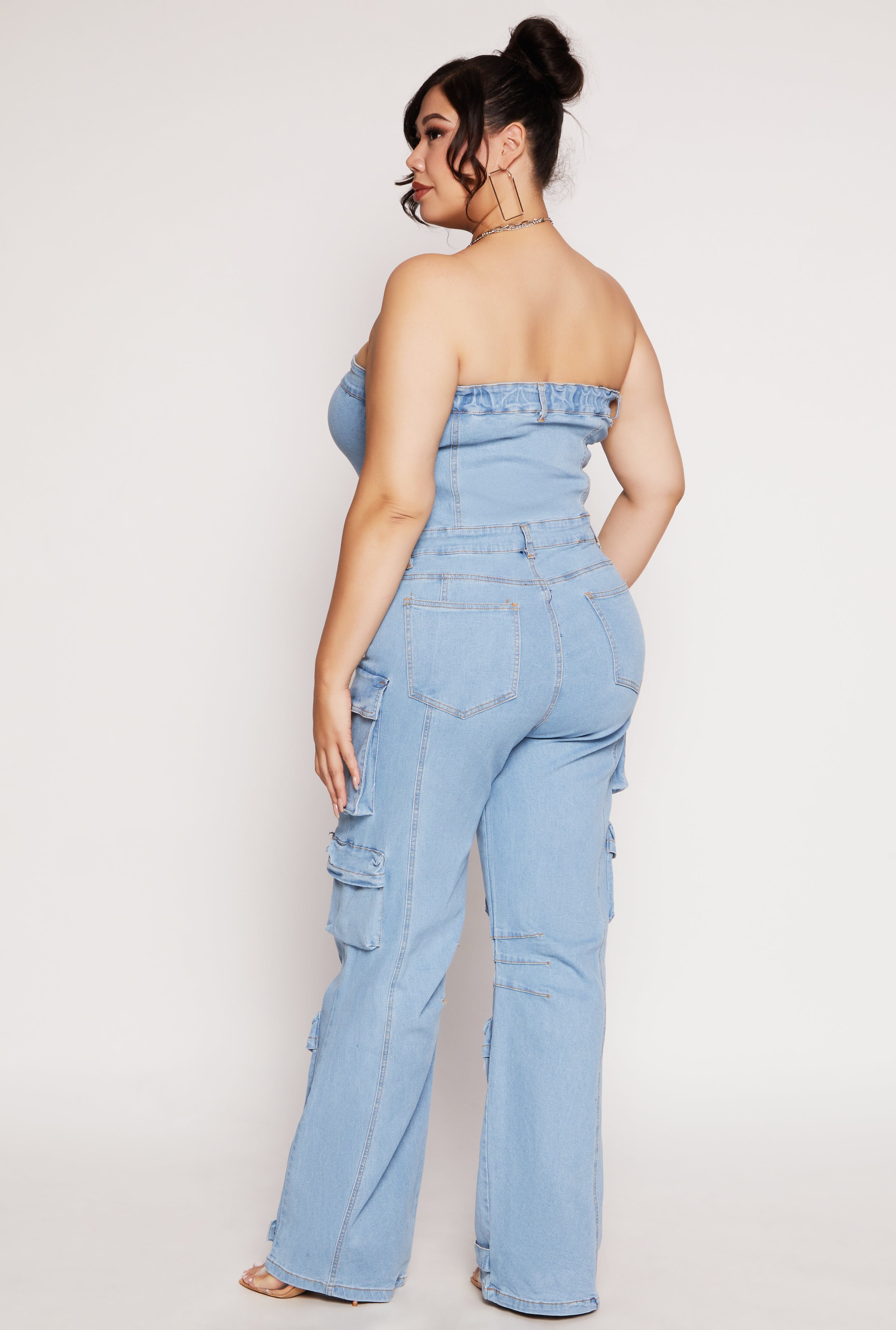 Plus Size Daisy Denim Strapless Utility Jumpsuit、mySite、camillekostekn