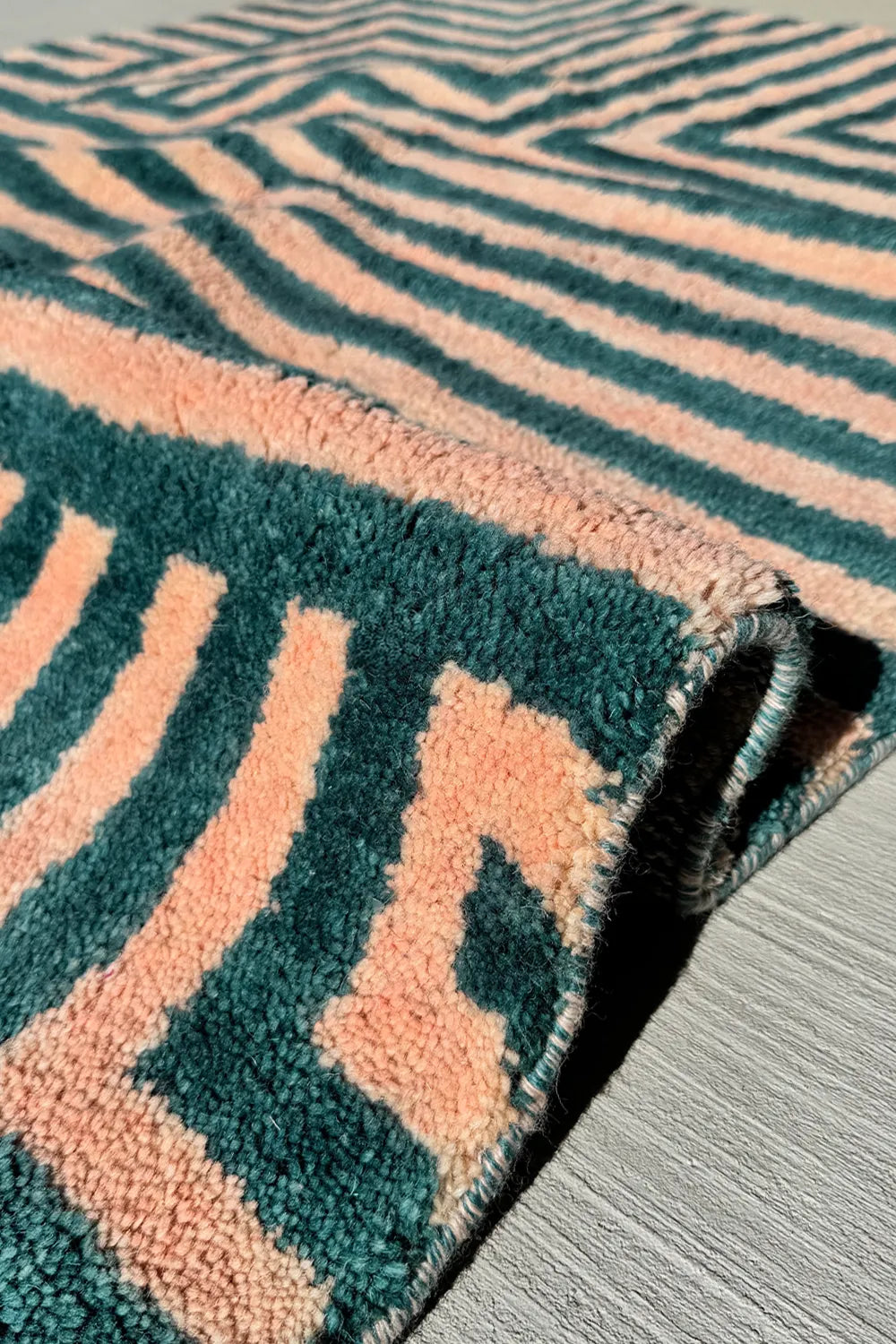 Green and Peach Maze Moroccan Hand Knotted Wool Shag Rug 5x8、mySite、gigharbornorthrealestate