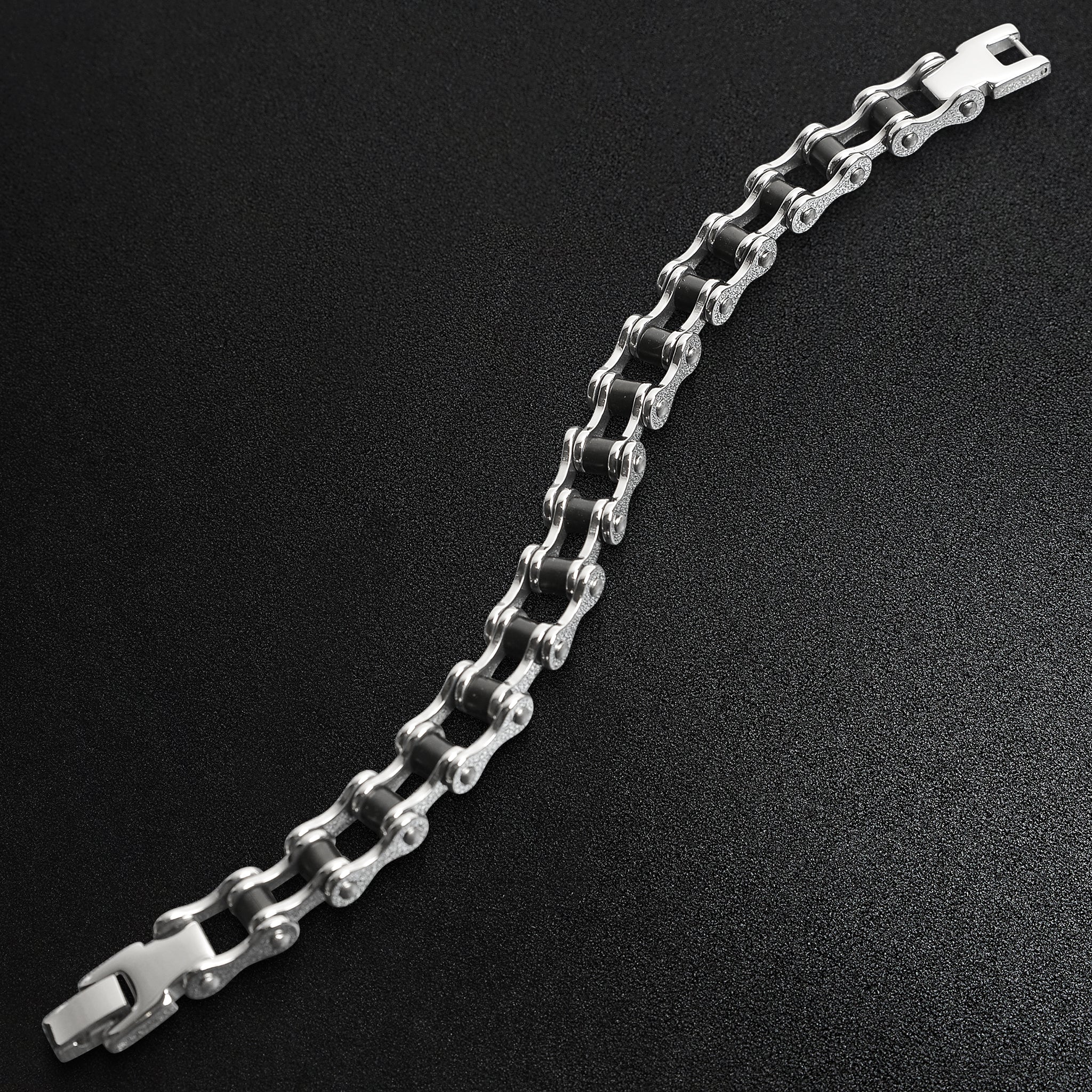 Stainless Steel And Black Bike Chain Bracelet / BRJ2071、mySite、dreamappss