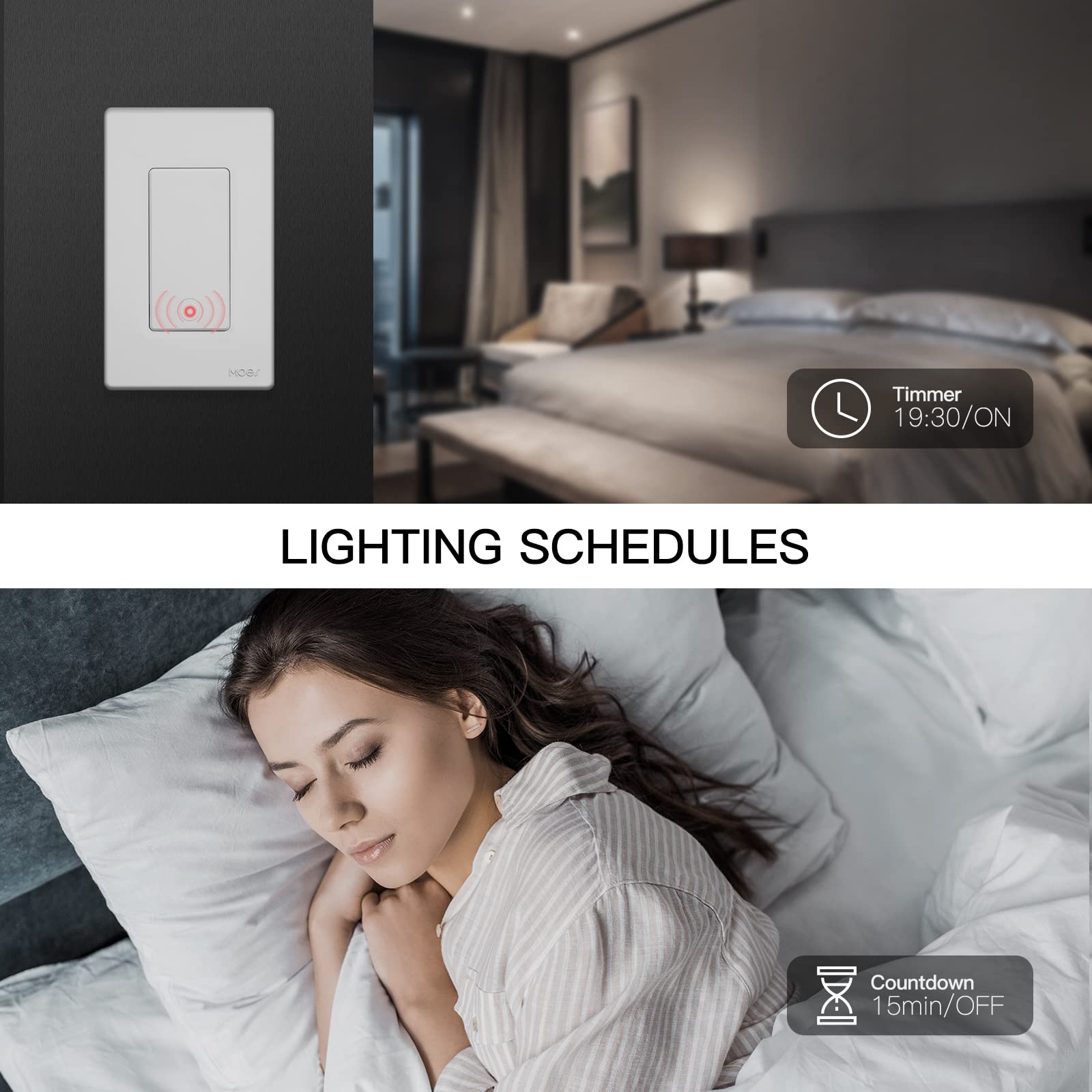 MOES Star Ring 2nd Generation Smart Single Pole 3 Way WIFI Switch 1/2/3/4 Gang、mySite、fannypackpong