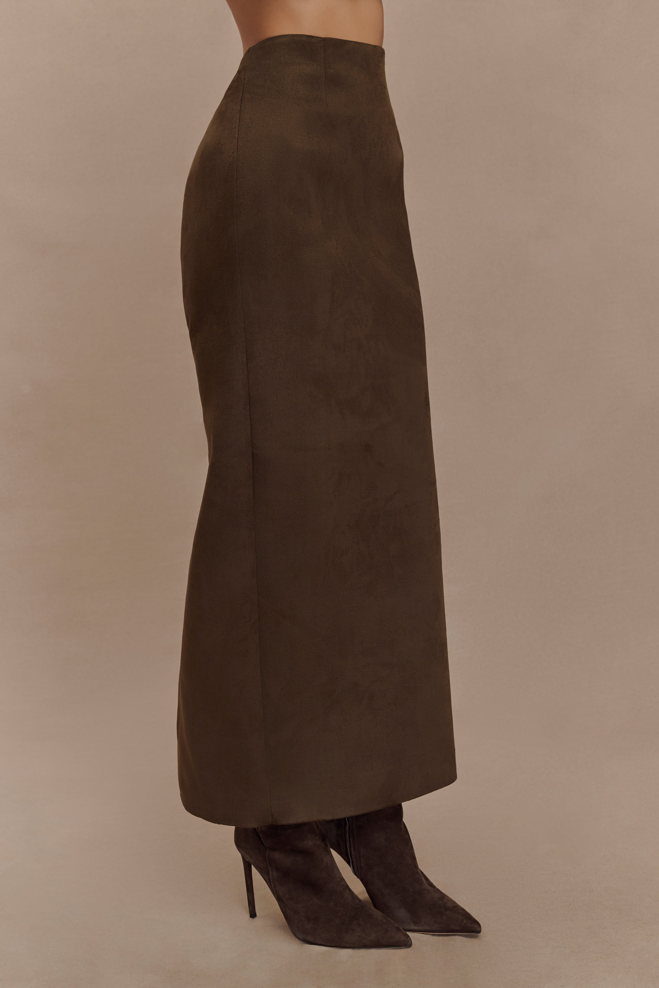 Hayes Faux Suede Midi Skirt - Chocolate、mySite、solidvoid