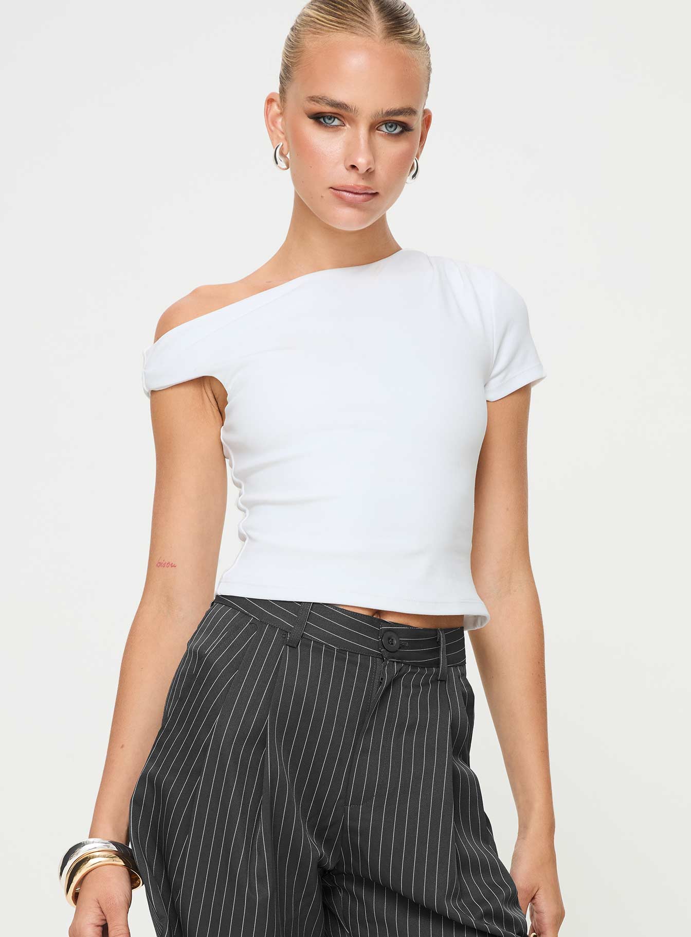 Harrish One Shoulder Top White、mySite、solidvoid