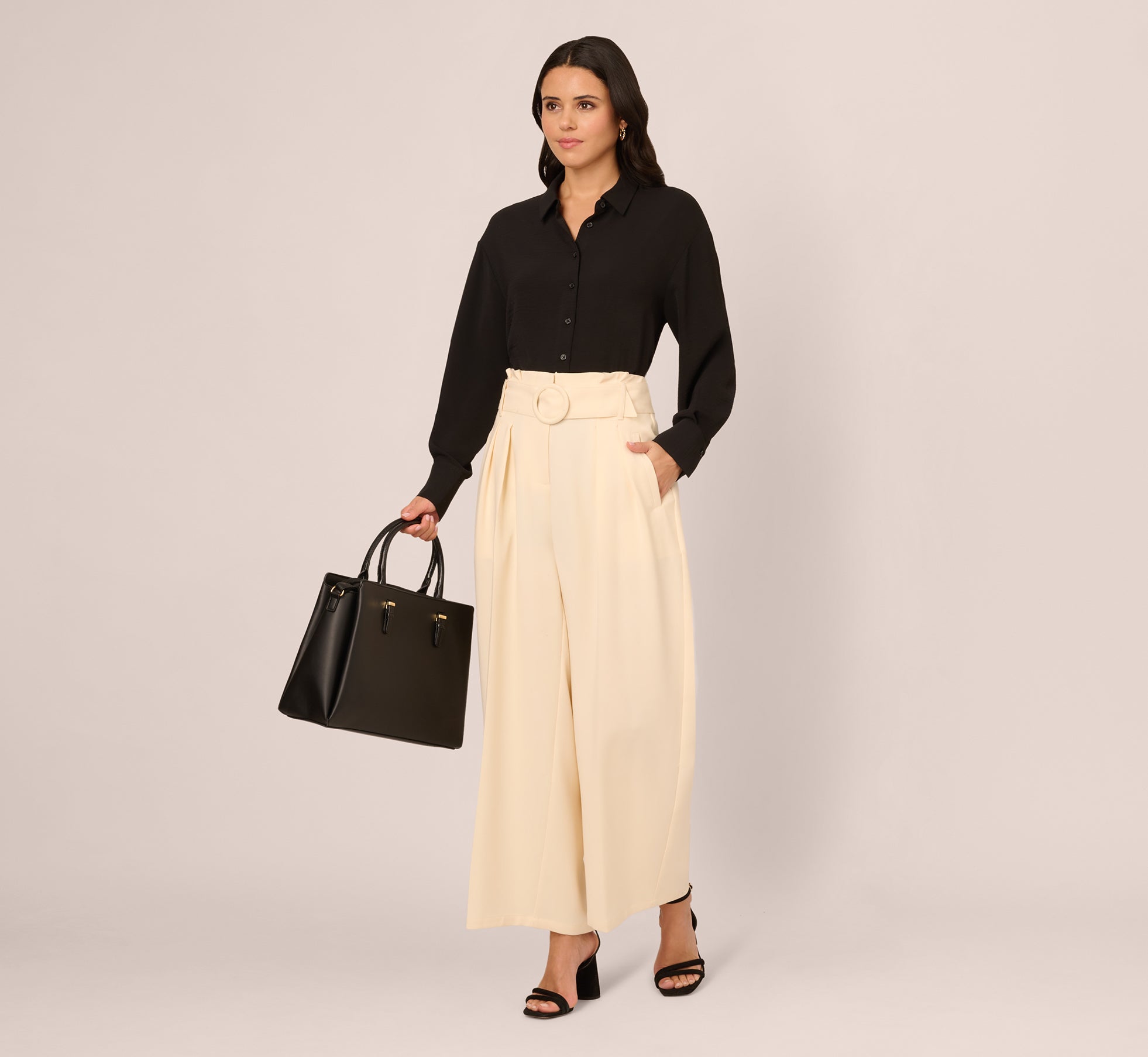 Long Sleeve Button Front Airflow Blouse In Black、mySite、solidvoid