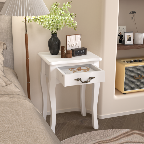 White Bathroom Floor-standing Storage Table with a Drawer、、casual
