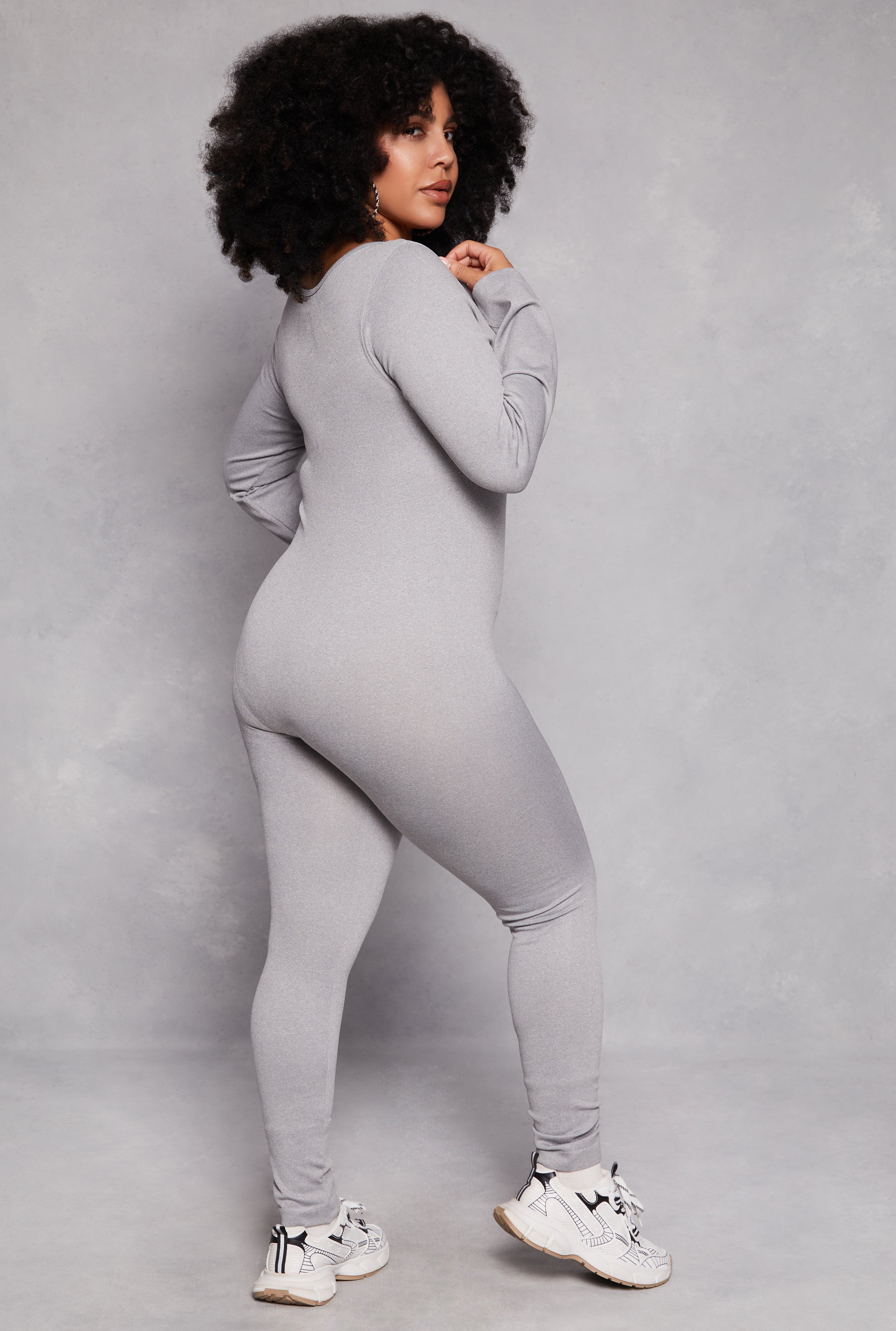 Plus Size Ribbed Knit Long Sleeve Catsuit、mySite、camillekostekn